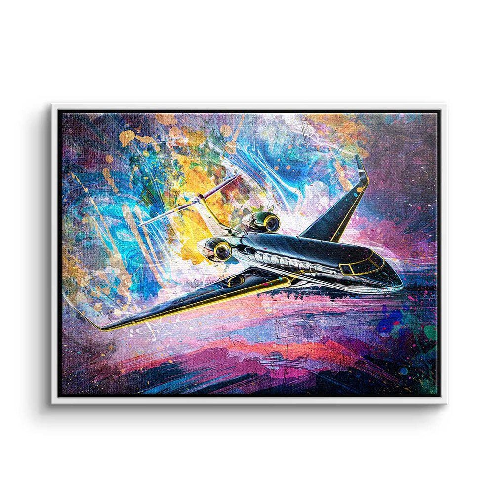 DOTCOMCANVAS® Leinwandbild, Premium Leinwandbild - Pop Art - Private Jet - Motivation - Mindset weißer Rahmen