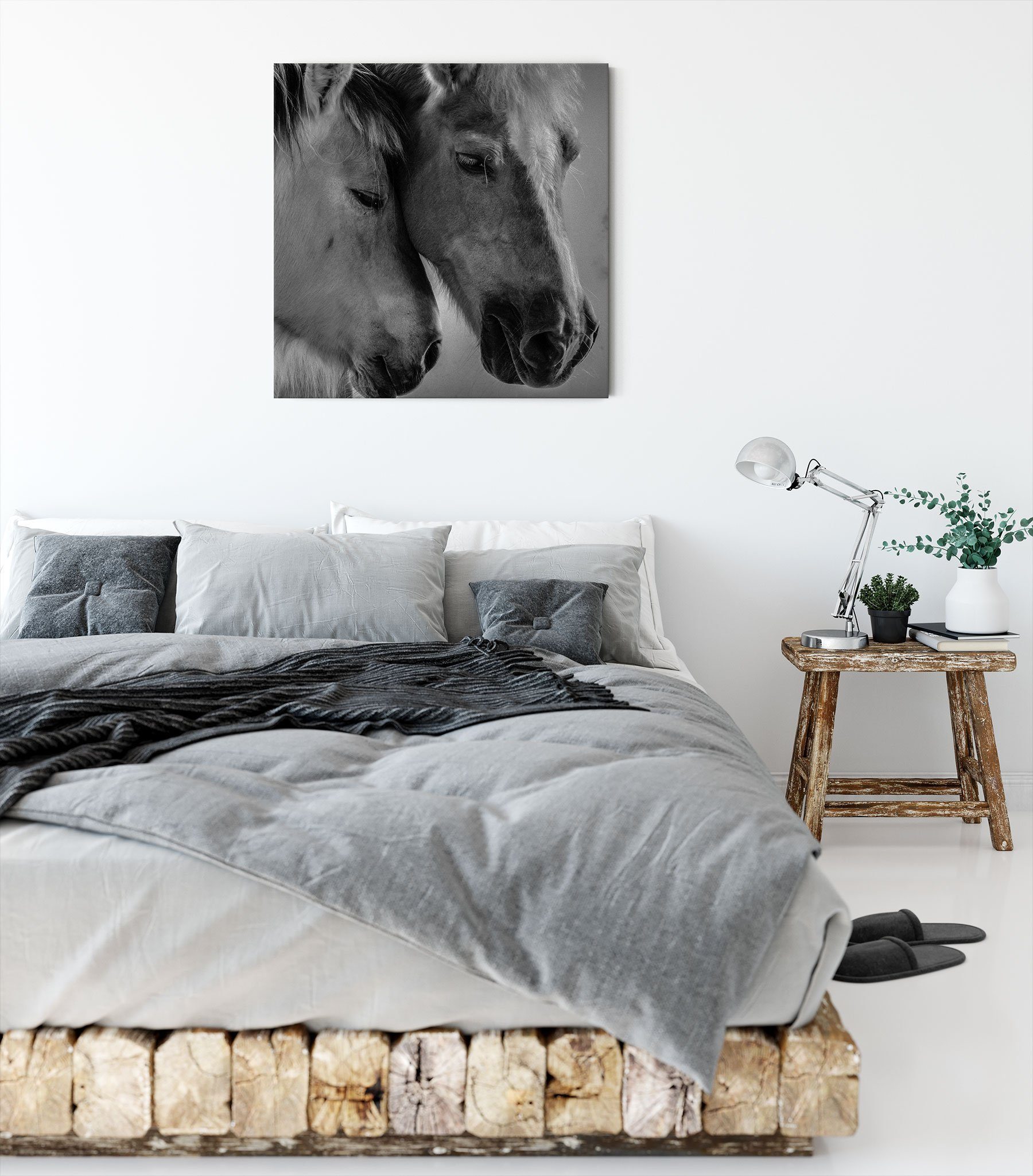 zwei liebevolle Leinwandbild inkl. bespannt, liebevolle Pferde, Pixxprint fertig Pferde (1 zwei Zackenaufhänger St), Leinwandbild