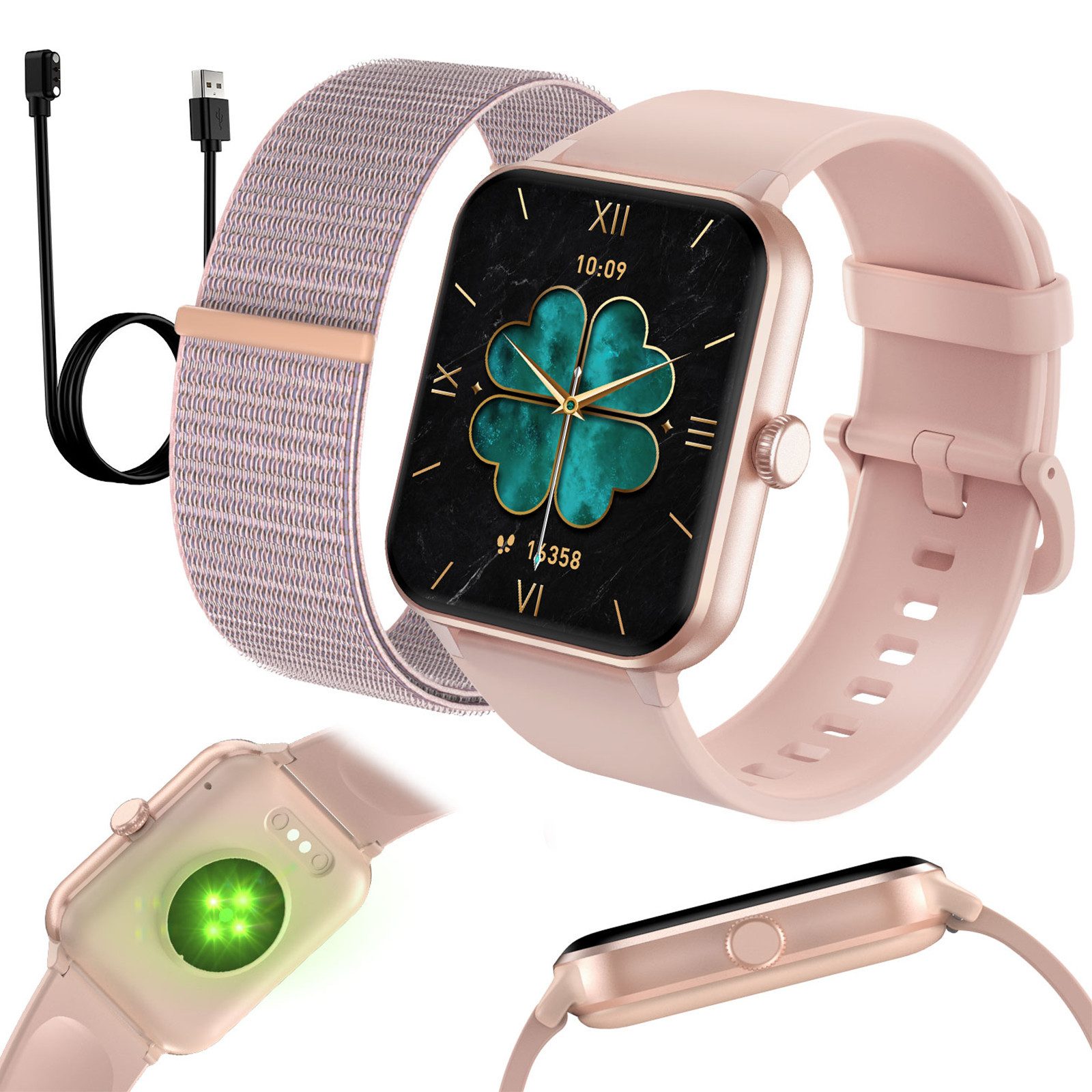 blackview Smartwatch Damen Herren mit 5 Tagen Akkulaufzeit,1,85" HD Touchscreen Smartwatch (1.85 Zoll, iOS/Android), mit Wechselband aus weichemSilikon und Ladekabel, KI-Sprachassistent, Herzfrequenz,SpO₂,Schlaf,100+ Sportmodi, 2 Armband