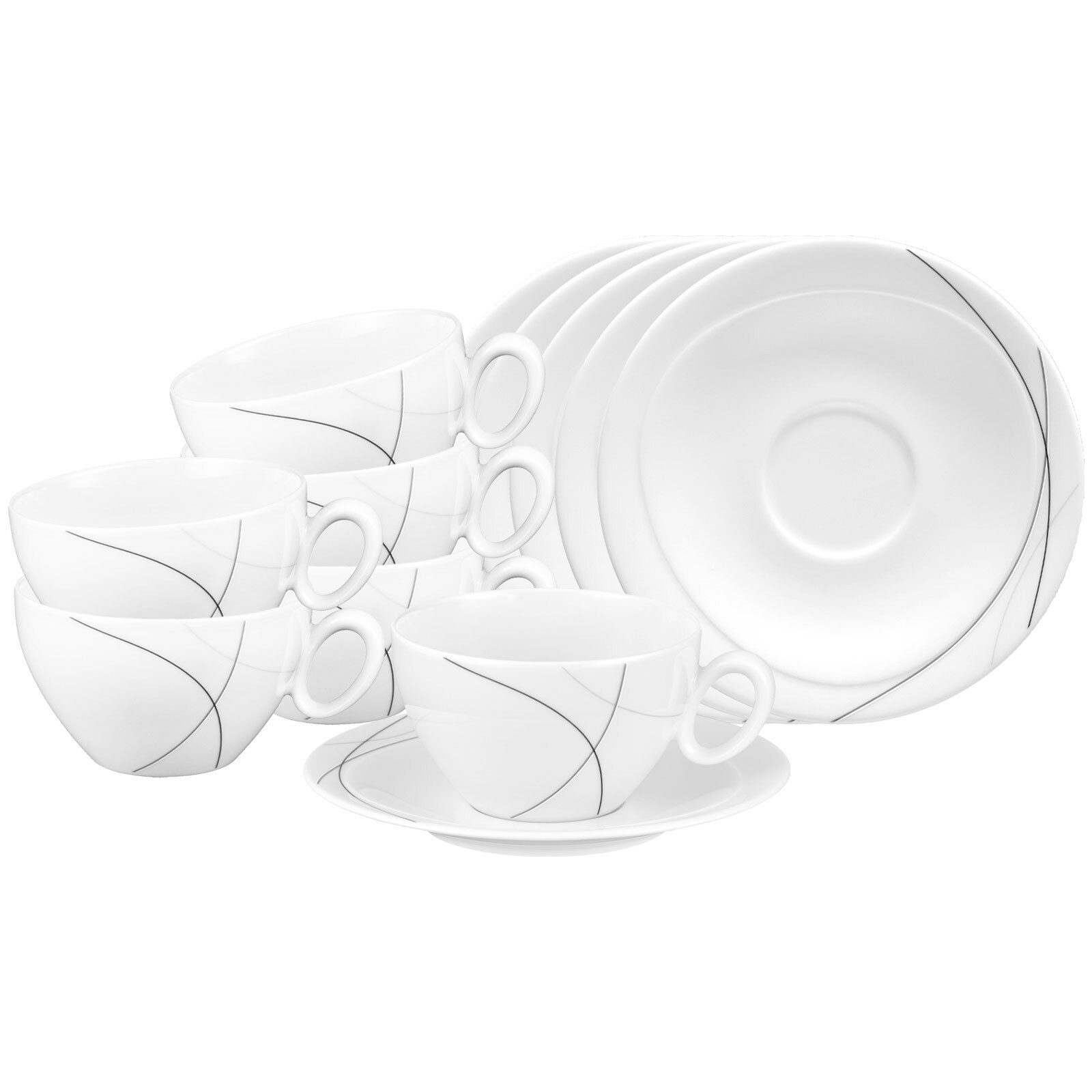 Seltmann Weiden Cappuccinotasse Trio Highline Frühstückstassen mit Untertassen, 12-tlg., Porzellan