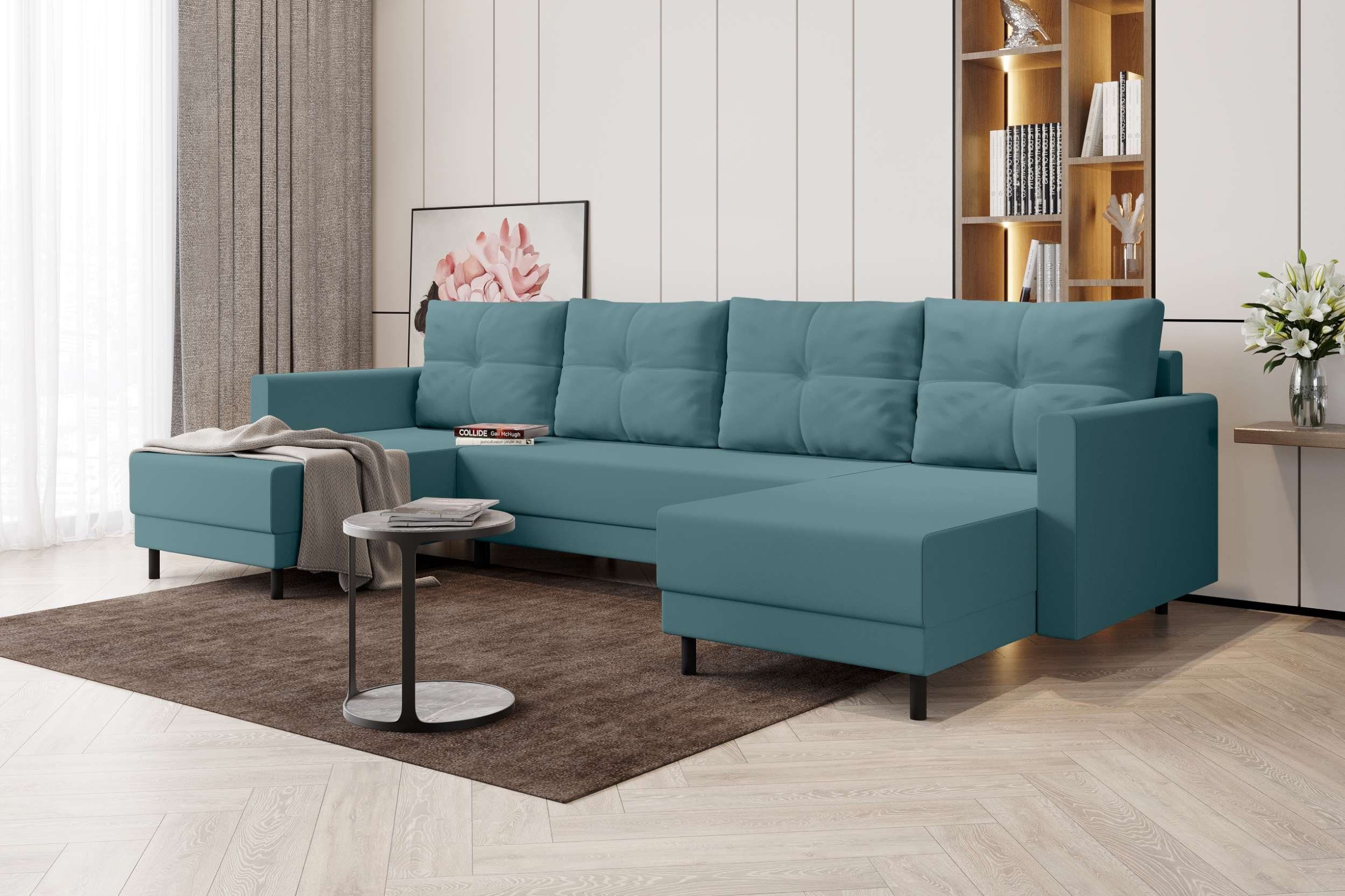 Modern Selena, Design Sofa, Stylefy Sitzkomfort, U-Form, Bettfunktion, mit Eckcouch, Wohnlandschaft Bettkasten, mit