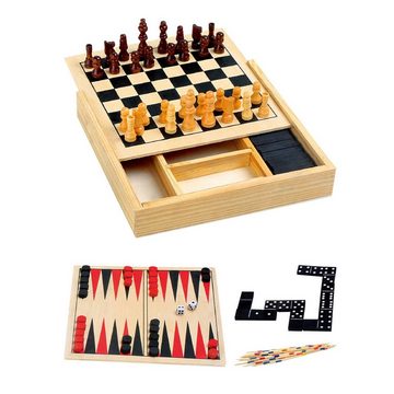 HTI-Living Spielesammlung, Gesellschaftsspiel 4 in 1, Backgammon, Mikado, Schach und Domino