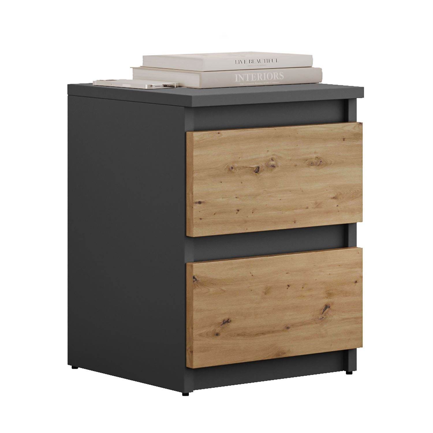Lookway Nachttisch HANA M2 mit Schubladen (1x Nachttisch), 30x40x30 cm