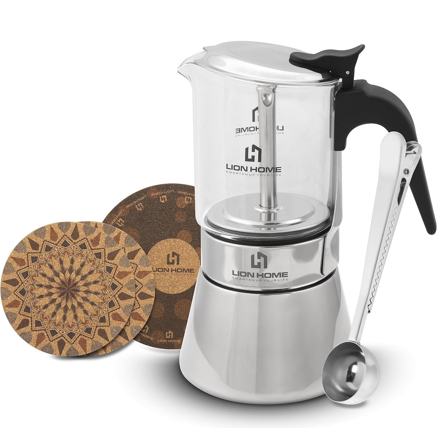 Lion Home Espressokocher, Inkl. Kork-Untersetzer, leicht zu reinigen elegantes Design
