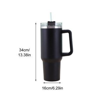 TWSOUL Tasse Autobecher aus Edelstahl 304 mit Griff,Thermosbecher, 1136 ml, Mit Stroh, Edelstahlmaterial