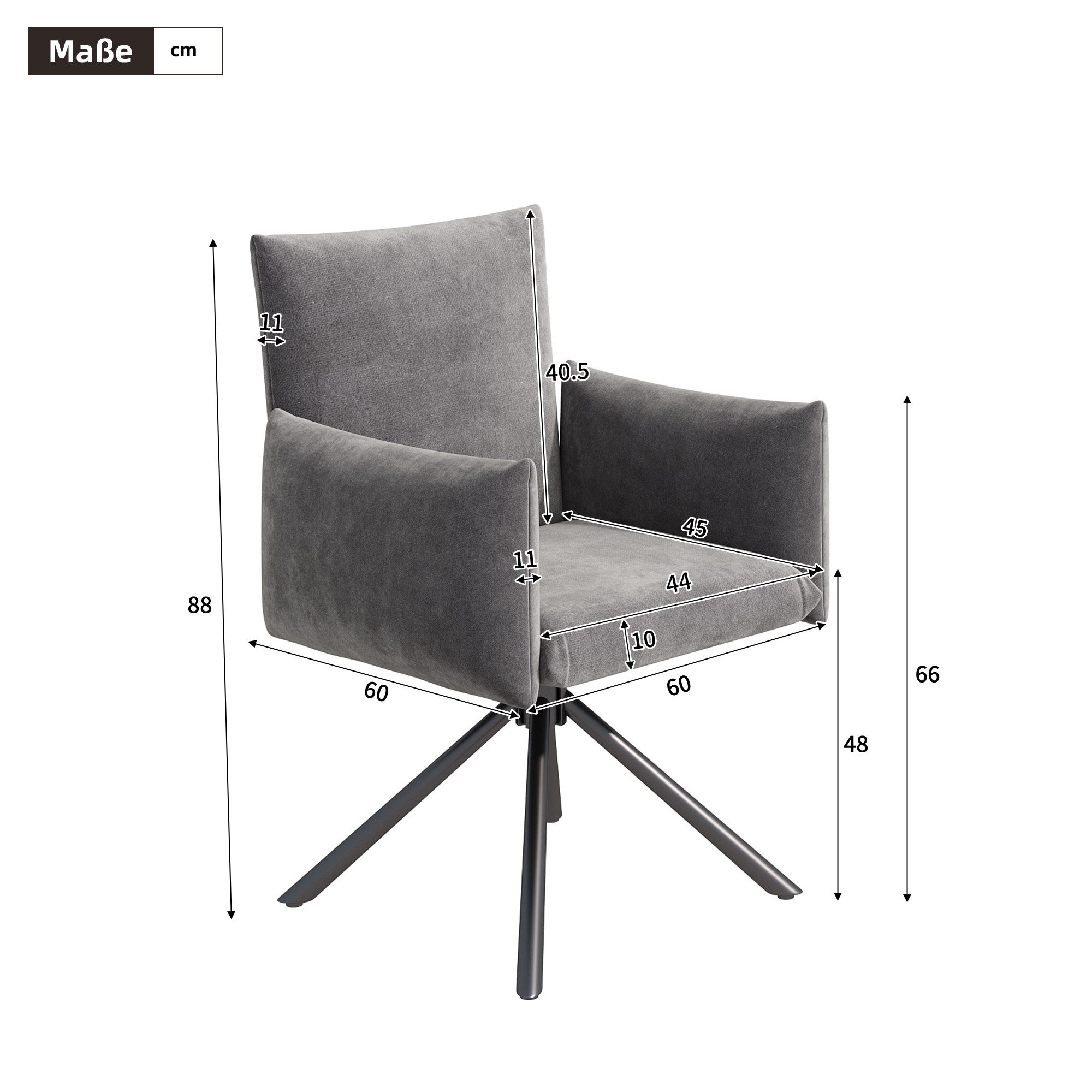 Flieks Esszimmerstuhl 360° drehbar (2 St), 2er Set Polsterstühle Drehstuhl Armlehnstuhl Wohnzimmerstuhl Samt