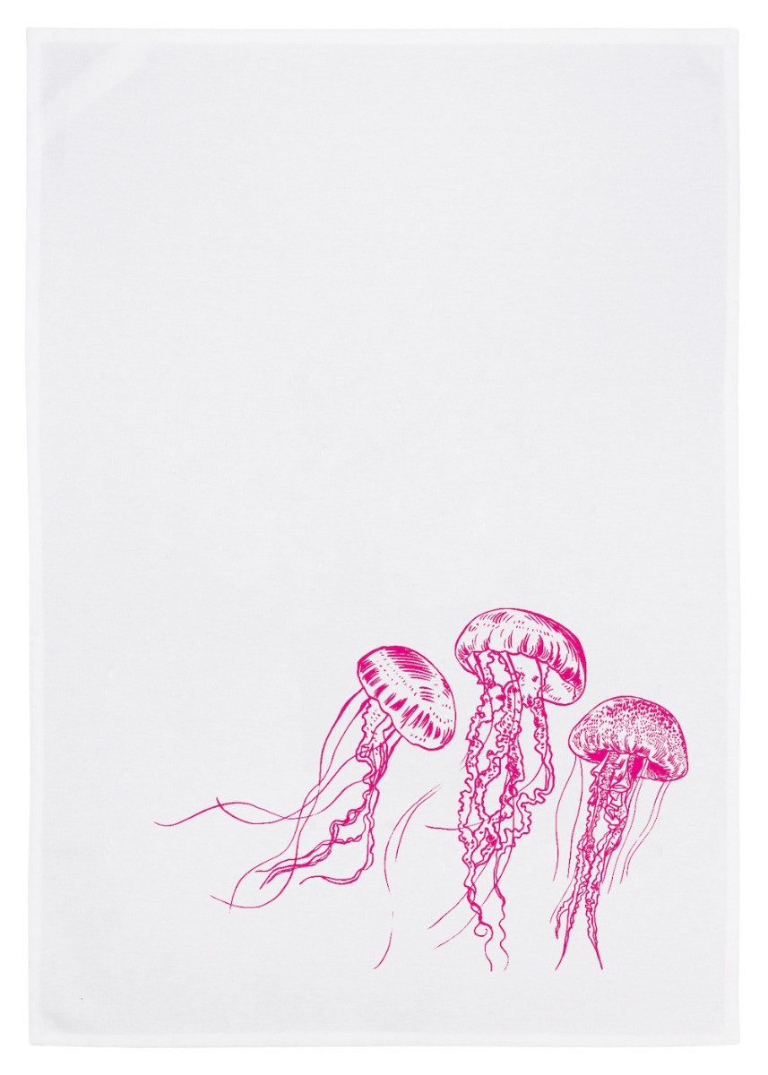 17;30 Hamburg Geschirrtuch Quallen, Pink, (1-tlg), 50x70cm, Siebdruck