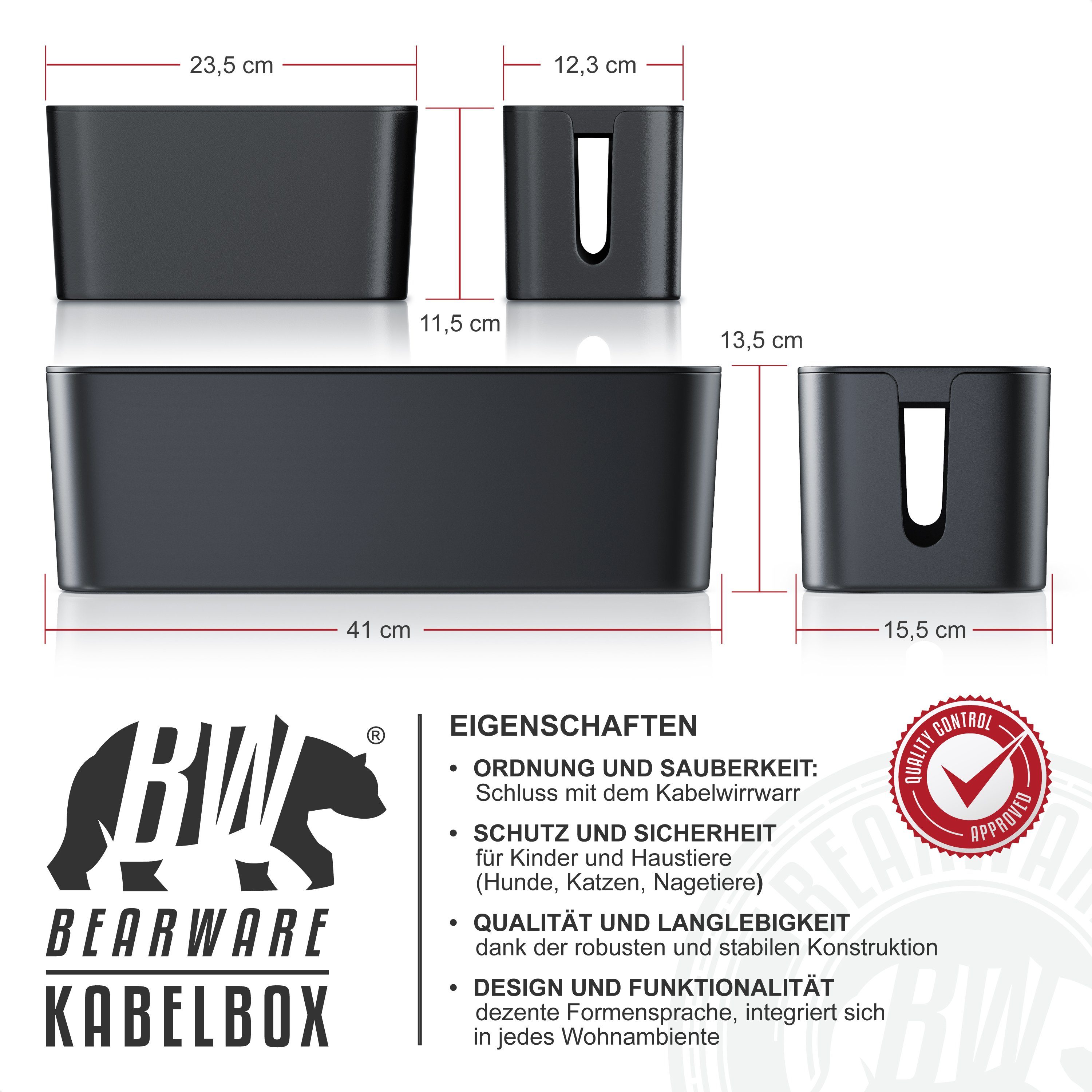 BEARWARE Kabelbox, (Set, 2-tlg), mit Gummifüßen - Kabelmanagement / dezente Optik / Ladebox