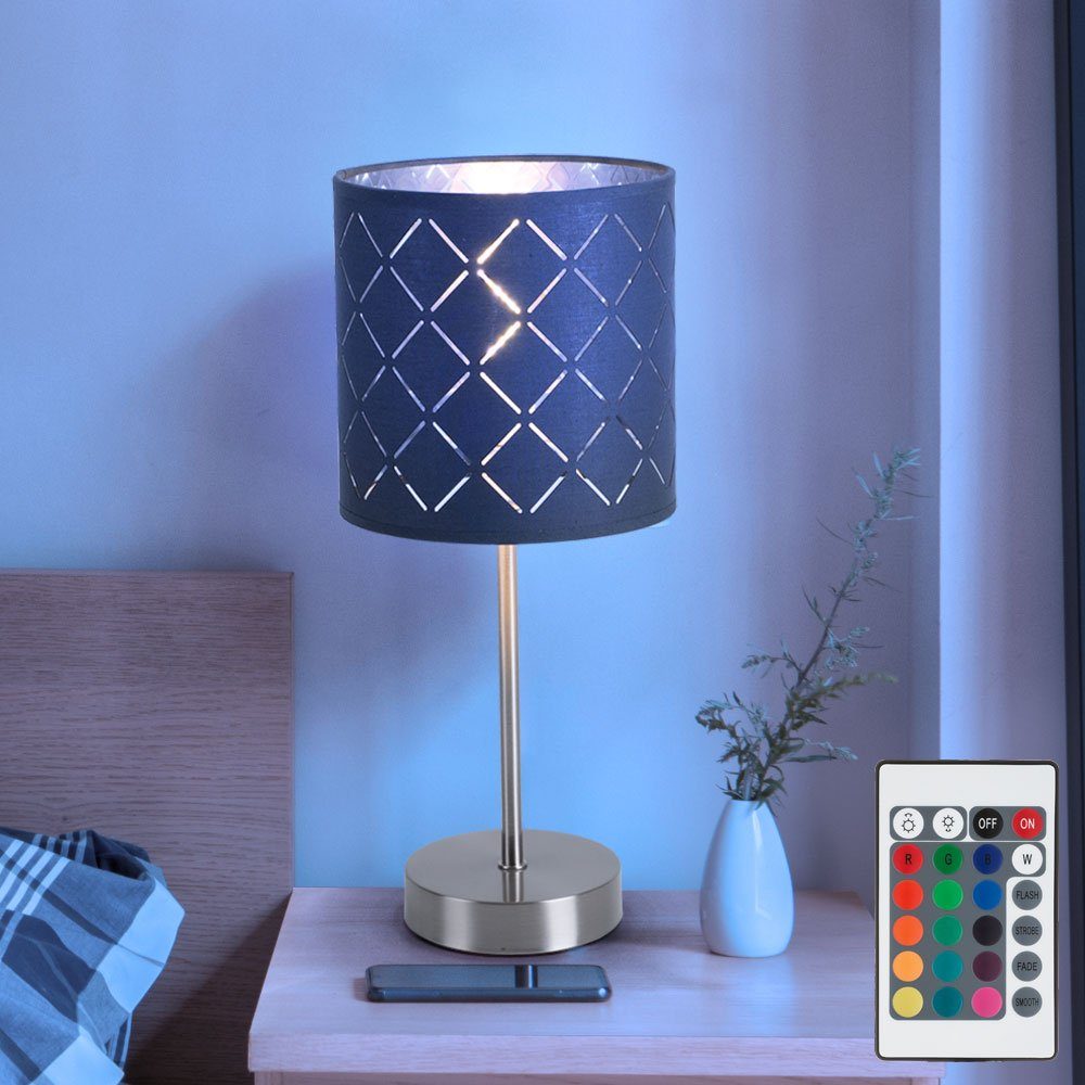 etc-shop Leuchtmittel Tisch Schalter Farbwechsel, Warmweiß, Lampe inklusive, im Tischleuchte, Stoff Fernbedienung Lese Set Beleuchtung LED