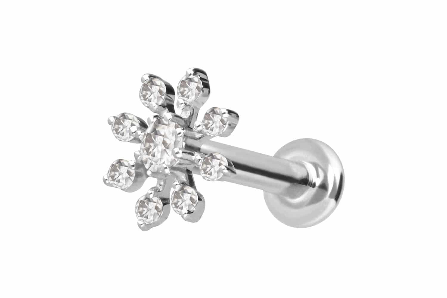Piercing-Set 14 Karat Gold Labret mit Push Fit MOISSANIT-BLUME