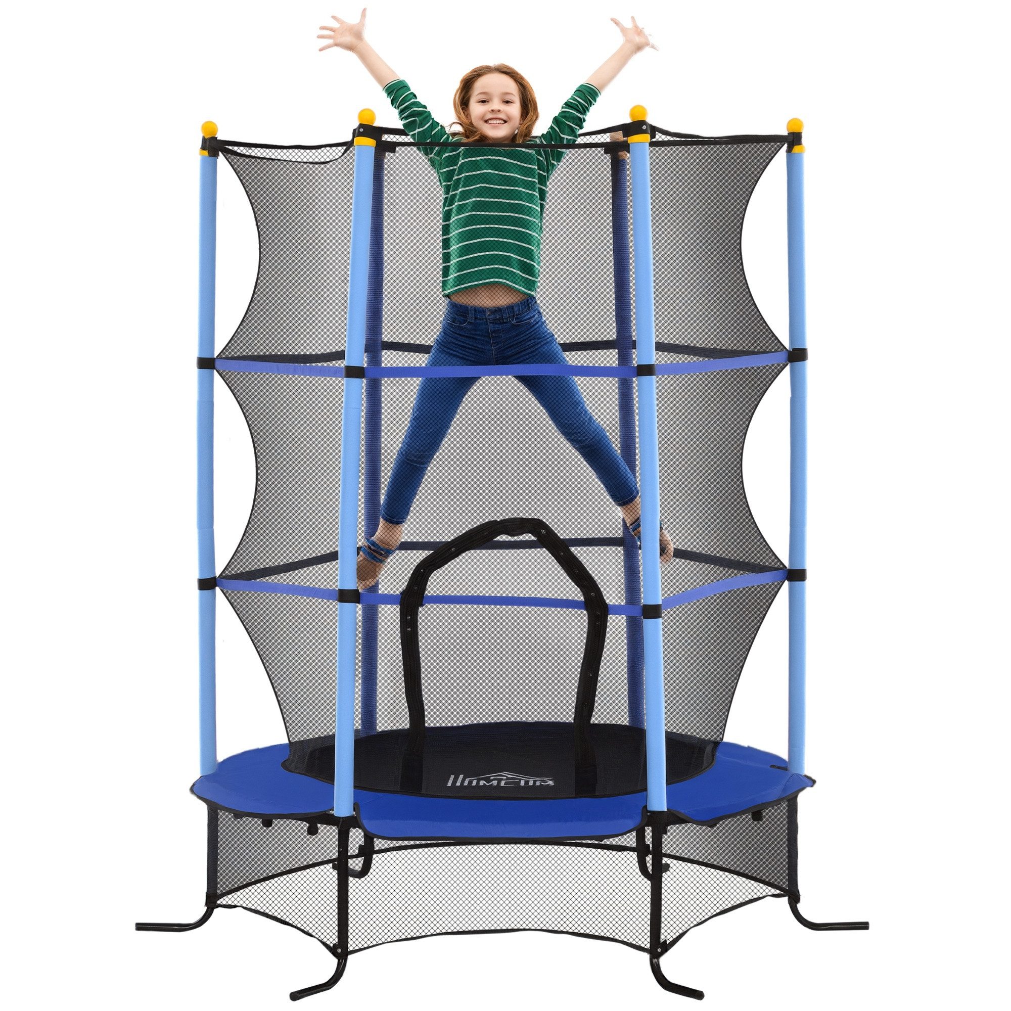 HOMCOM Kindertrampolin Trampolin mit Sicherheitsnetz, Randabdeckung, Gartentrampolin, Ø 163 cm, (Indoor Trampolin, 1 tlg., Trampolin), für Kinder 3-10 Jahre, bis 50 kg belastbar, Blau