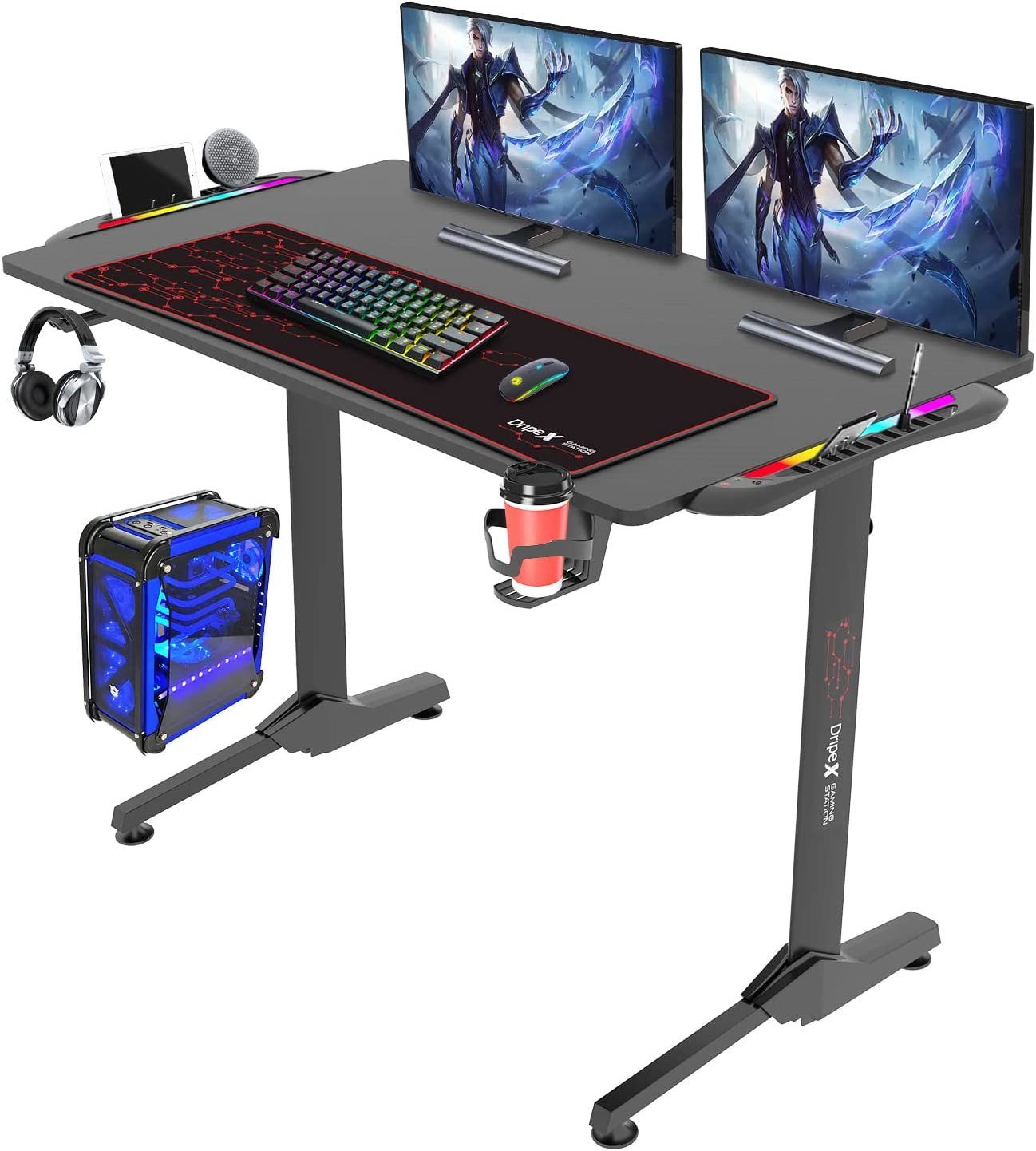 LED Dripex Gaming Computertisch mit ergonomischer Schreibtisch Tisch