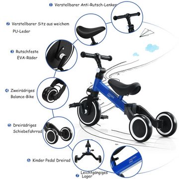 COSTWAY Dreirad 3 in 1 Laufrad & Balance Bike, mit abnehmbaren Pedalen