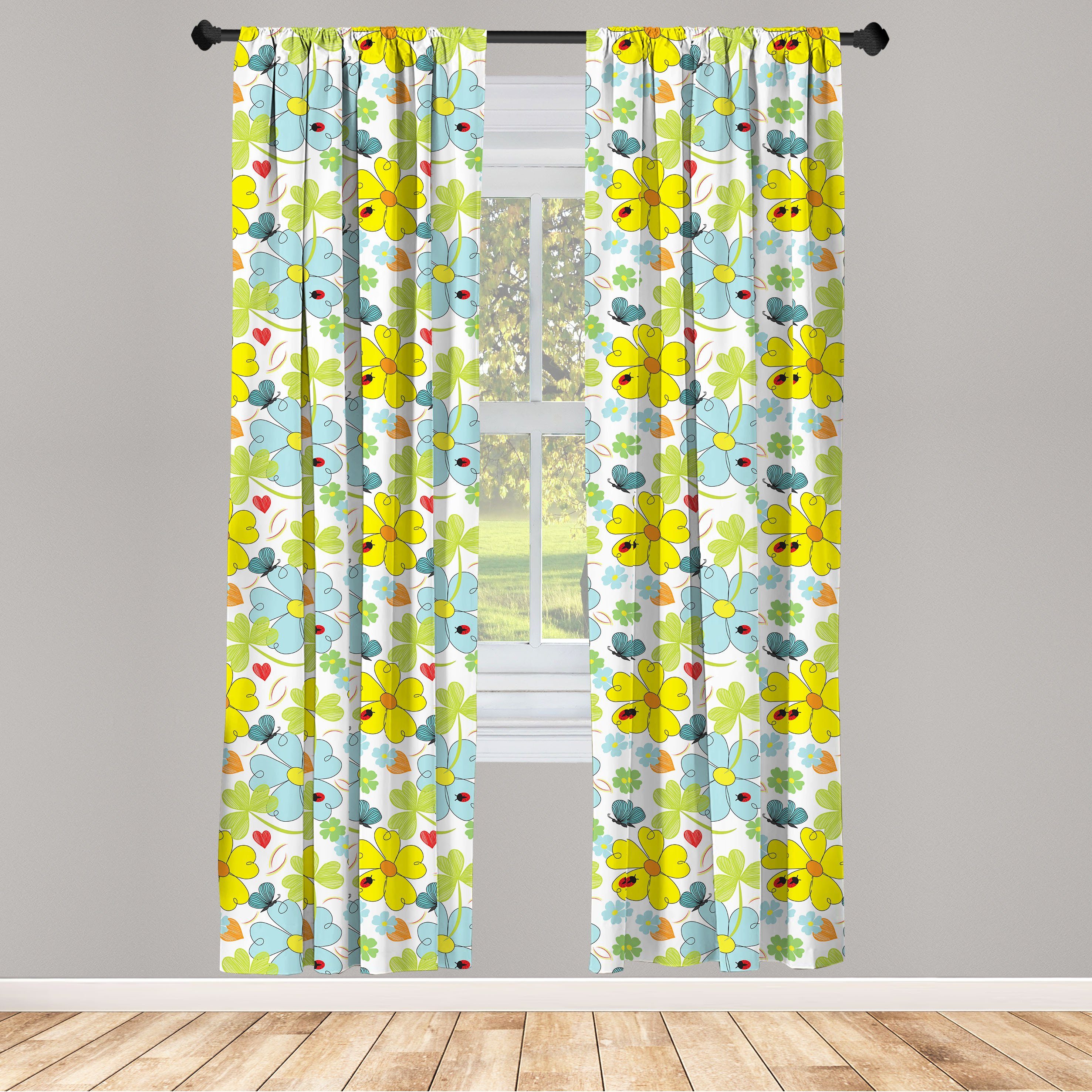 Gardine Vorhang für Wohnzimmer Schlafzimmer Dekor, Abakuhaus, Microfaser, Gelb und Blau Daisy Shamrock