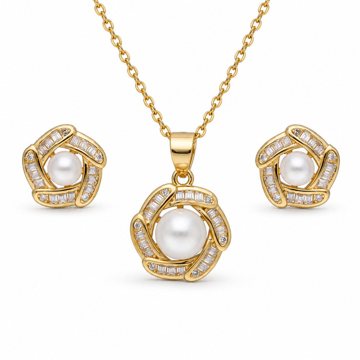 schmuck23 Schmuckset Anhänger Ohrringe Kette Perle 925 Silber gold Schmuck Halskette (Set, Set aus Kette, Anhänger und 2 Ohrringen), Poliert