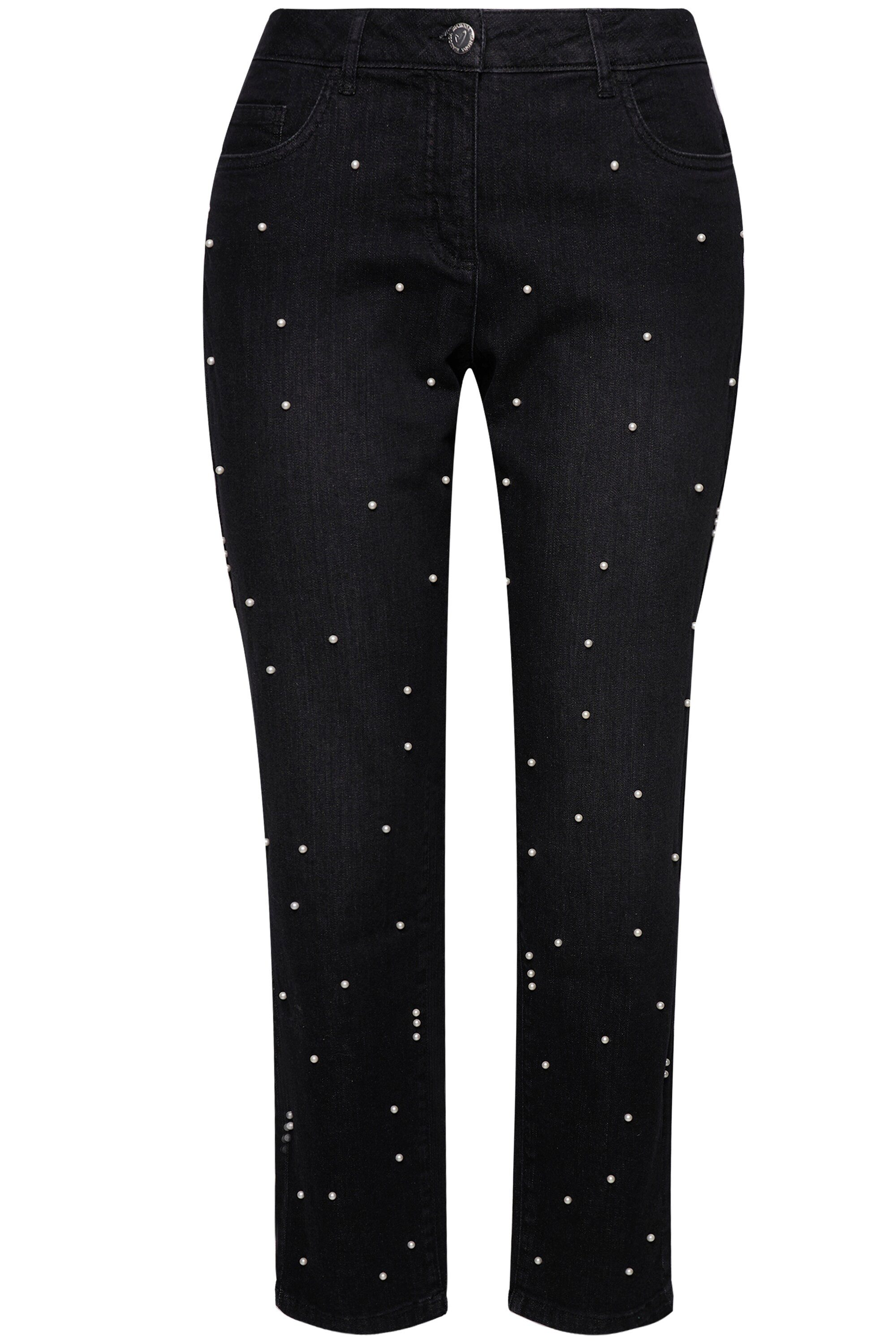 MIAMODA Regular-fit-Jeans Jeans weites Bein Zierperlen 5-Pocket günstig online kaufen