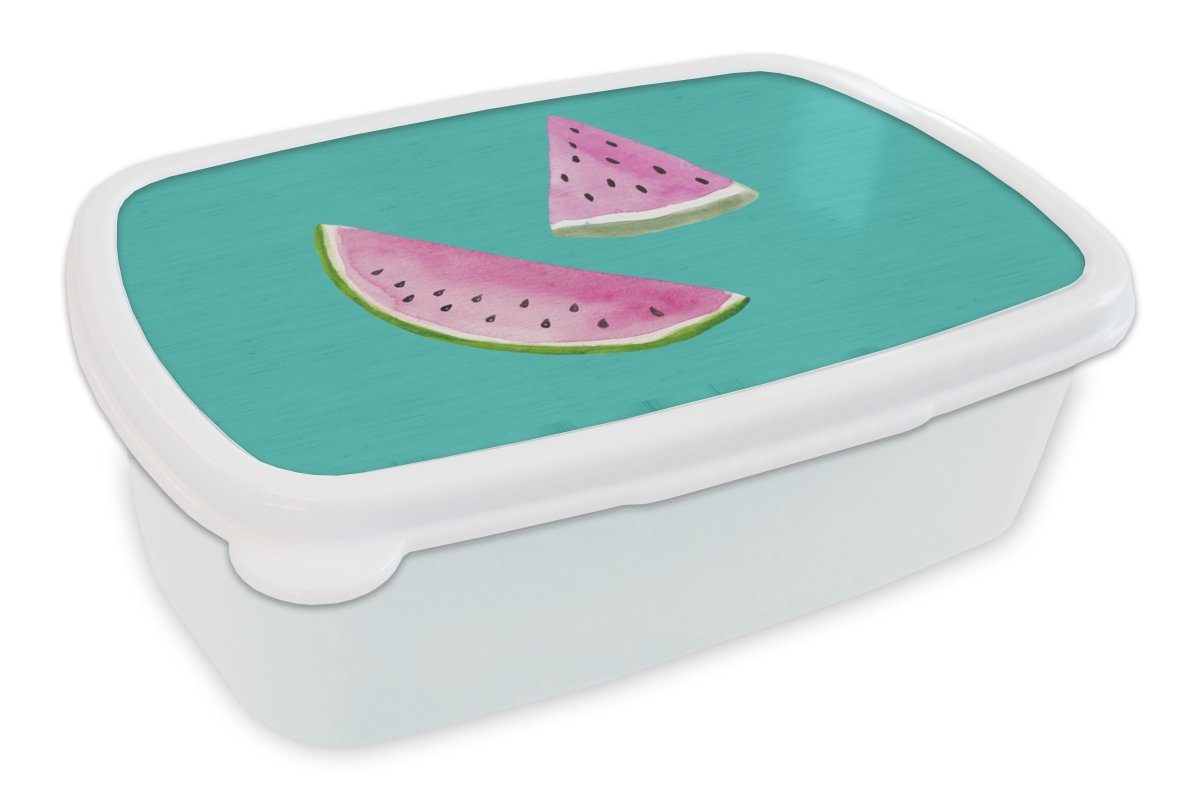 MuchoWow Lunchbox Wassermelone - Obst - Blau, Kunststoff, (2-tlg), Brotbox für Kinder und Erwachsene, Brotdose, für Jungs und Mädchen weiß