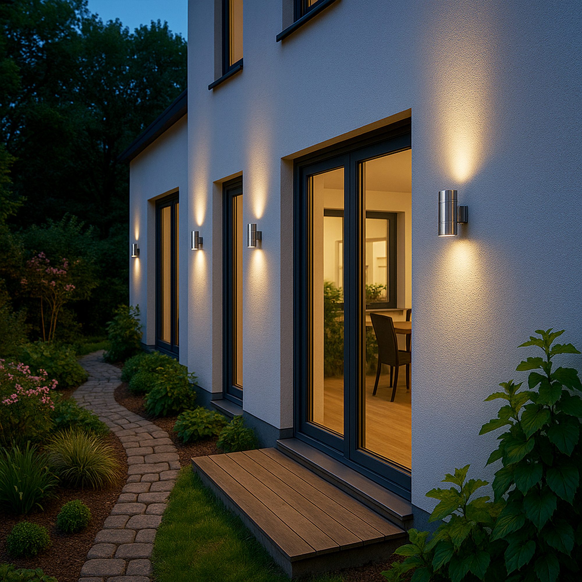 SSC-LUXon LED Außen-Wandleuchte LED Wandaussenleuchte TIRA Edelstahl Up & Down IP44 mit 2x LED GU10, Warmweiß – Bild 4 von 5