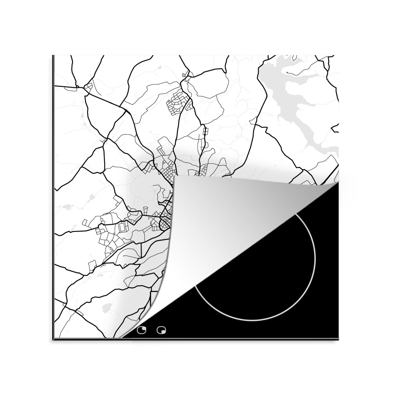 Stadtplan, MuchoWow für Herdblende-/Abdeckplatte küche Plauen Vinyl, - Karte 78x78 Arbeitsplatte (1 cm, - Ceranfeldabdeckung, tlg),