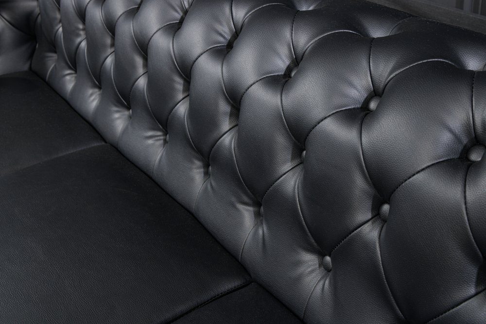 riess-ambiente 3-Sitzer CHESTERFIELD 205cm schwarz, Einzelartikel Kunstleder Sofa Holz · · Wohnzimmer · · · Teile, Design 1 Federkern