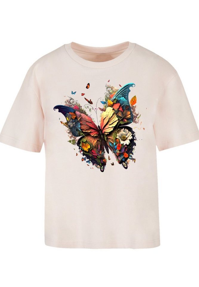 Look Magic F4NT4STIC Schmetterling stylischen Print, Gerippter T-Shirt Rundhalsausschnitt für