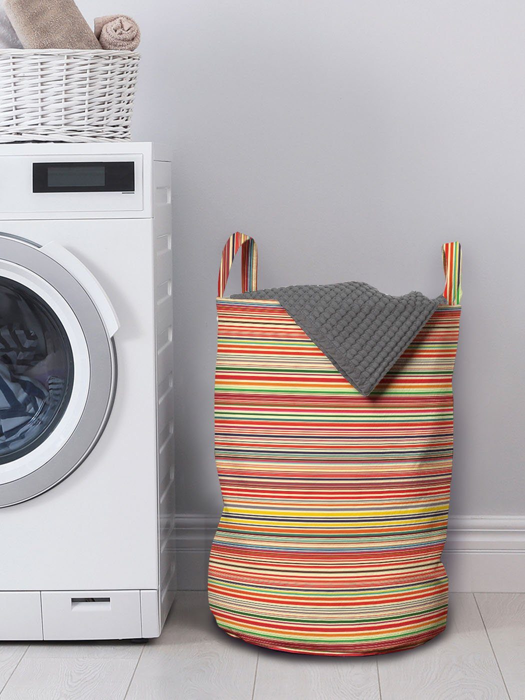 Waschsalons, für Wäschekorb Wäschesäckchen Streifen Bunt Abakuhaus mit Griffen Kordelzugverschluss Horizontale