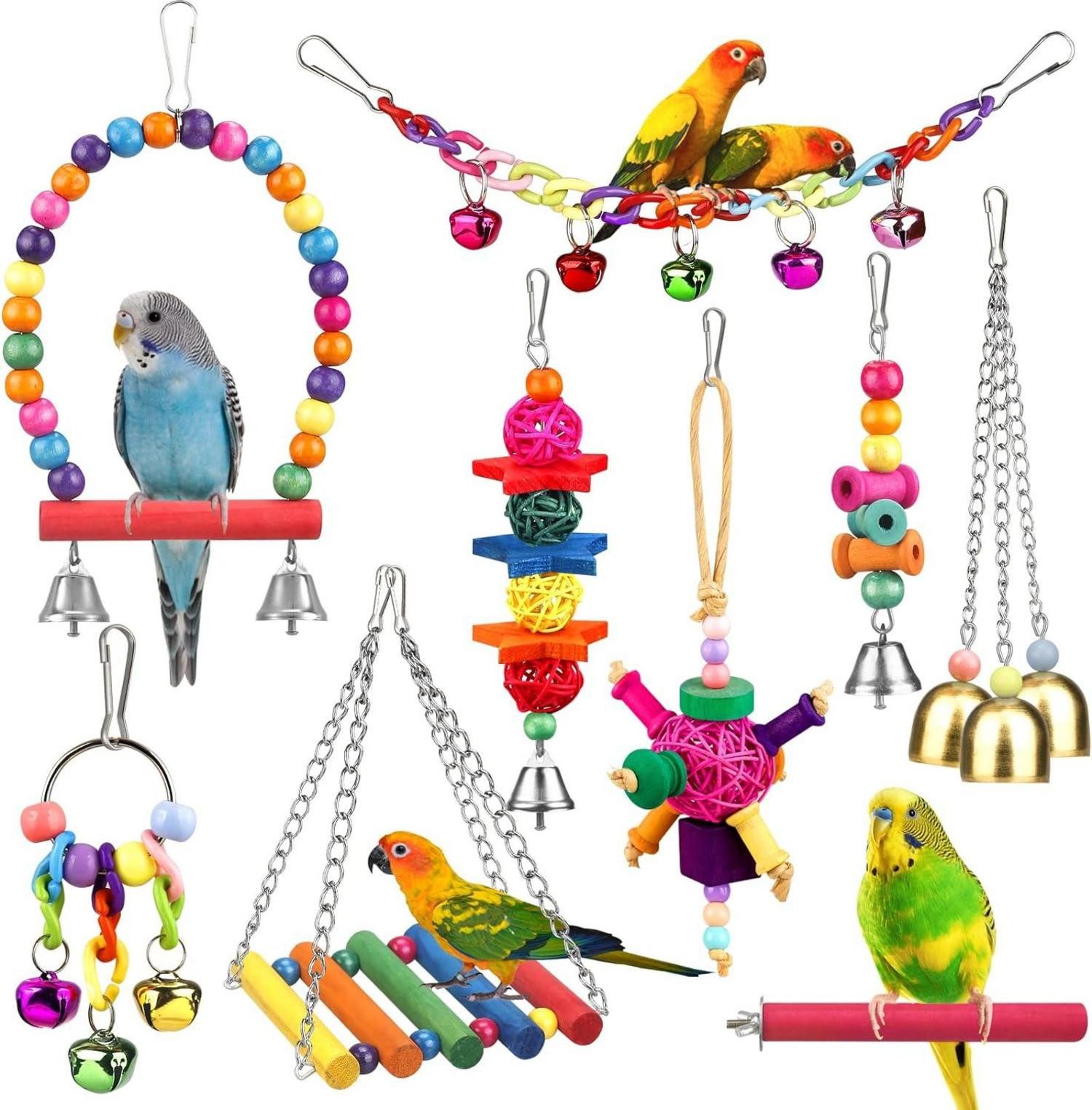 LuxusKollektion Vogelkäfig Vogelspielzeug für Sittiche mit Leiter Hängematte Spielzeug Glocke