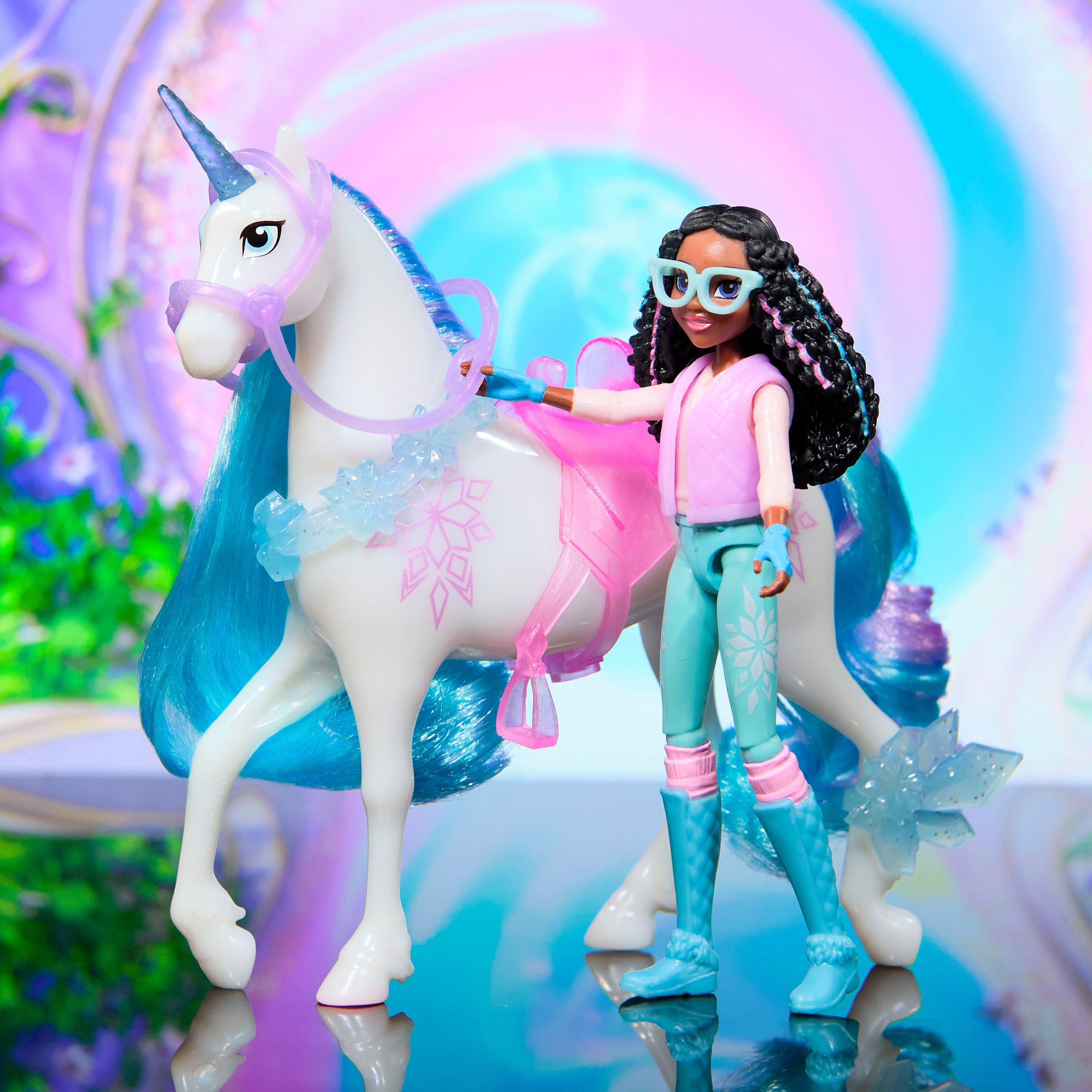 Spin Master Anziehpuppe Unicorn Academy - Layla & Einhorn Glacier, mit echter Mähne