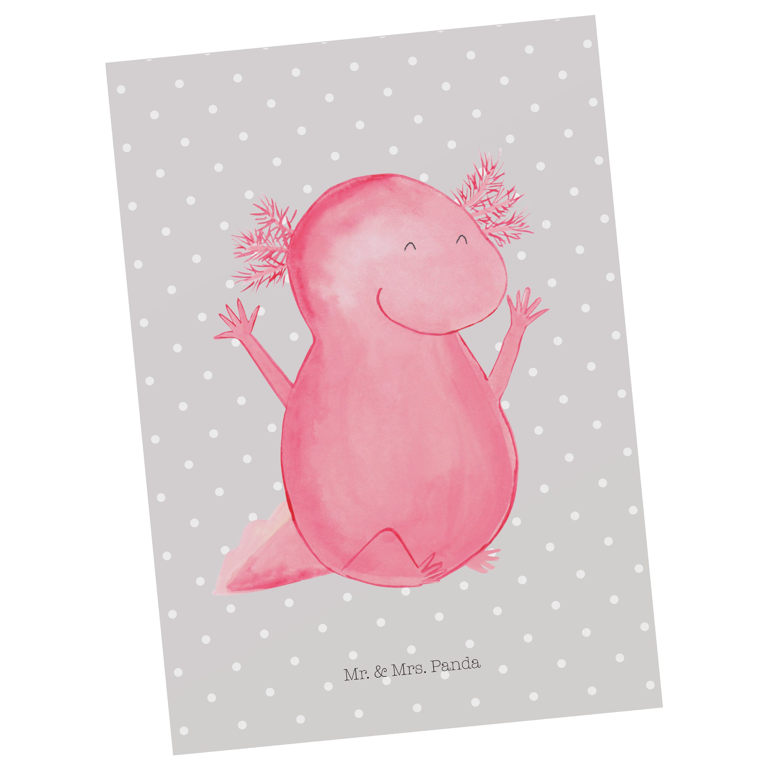 Mr. & Mrs. Panda Postkarte Axolotl Hurra - Grau Pastell - Geschenk, Lurch, Einladungskarte, Zufr