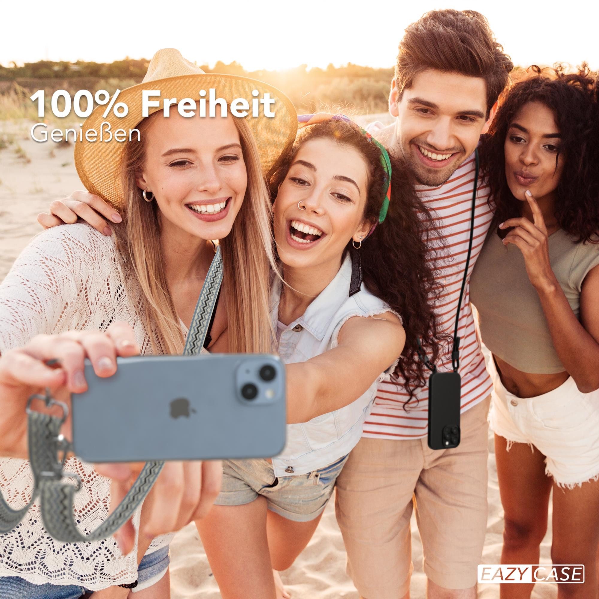 EAZY CASE Handykette Boho Umhängeband für Apple iPhone 14 6,1 Zoll, Backcover Handyhülle zum Umhängen Ersatzkordel Handy Tasche Hellblau