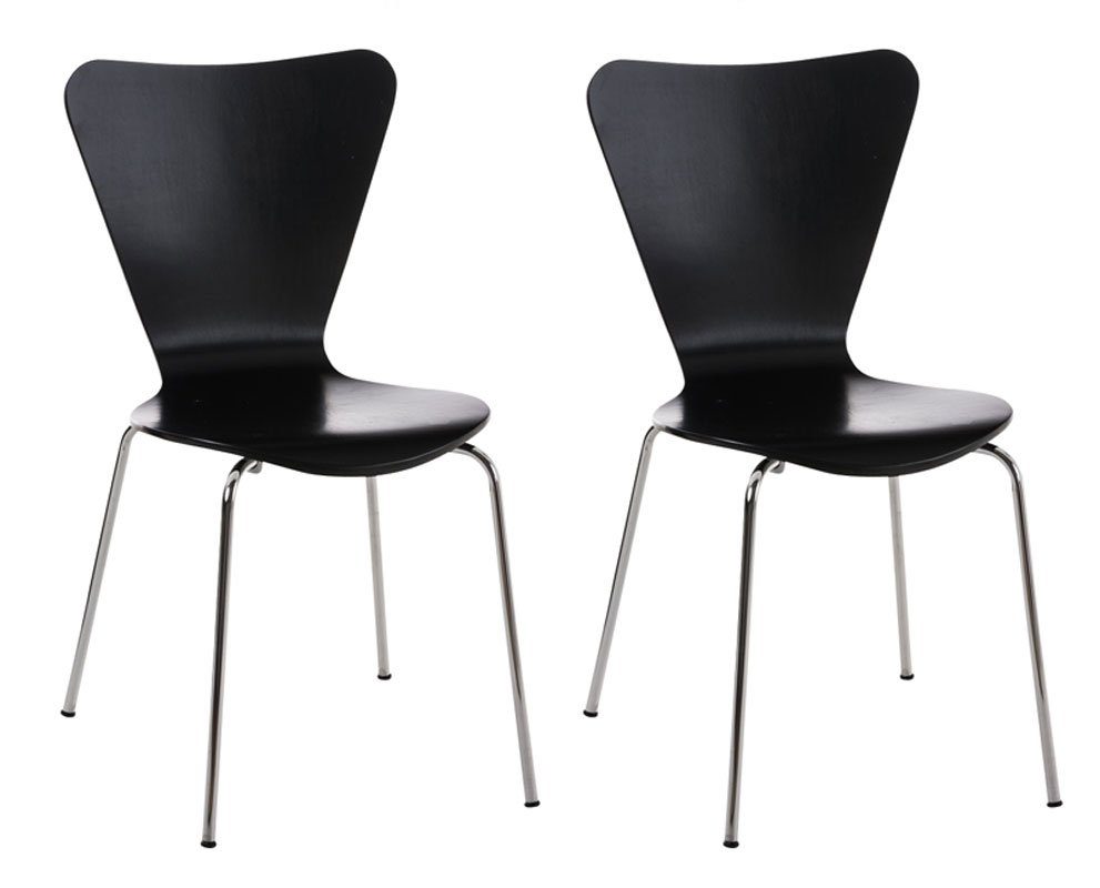 TPFLiving Besucherstuhl Calisso mit ergonomisch geformter Sitzfläche - Konferenzstuhl (Besprechungsstuhl - Warteraumstuhl - Messestuhl, 2 St), Gestell: Metall chrom - Sitzfläche: Holz schwarz