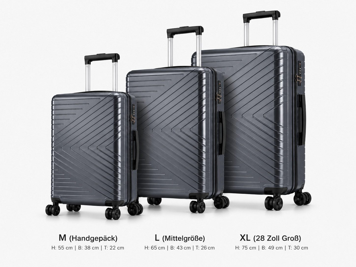 Ertex Kofferset 3er SET(M+L+XL) Hartschalenkoffer 100% PP 4xRollen TSA Trolley