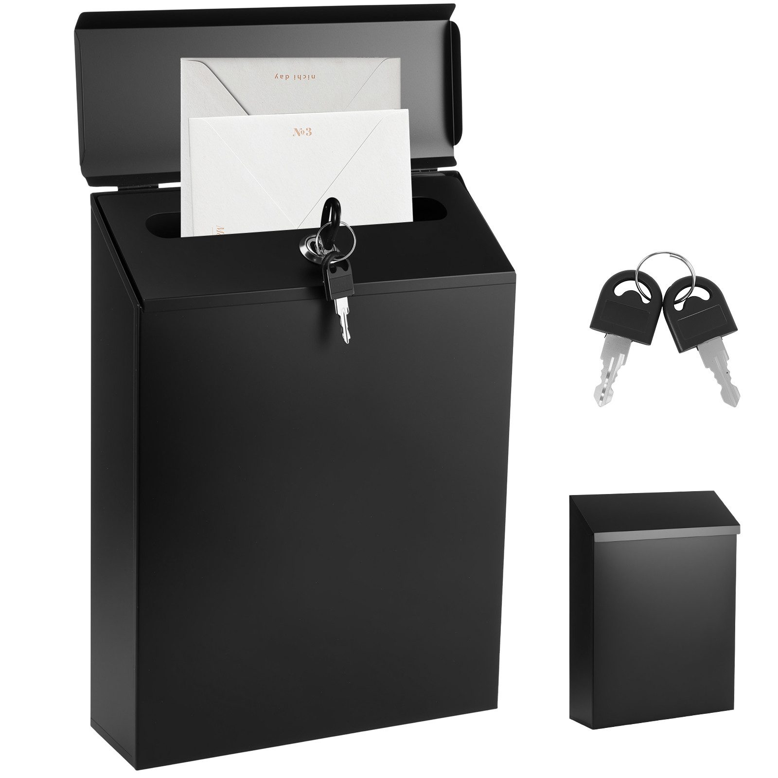 BlingBin Briefkasten Wandbriefkasten, Postfach aus Eisen mit Schloss und 2 Schlüsseln (1er Set, 1-St., Produktabmessungen: 22 × 6,7 × 29,7 cm), Wandmontage Sammelbox für Zuhause, Büro, Garten, Schwarz