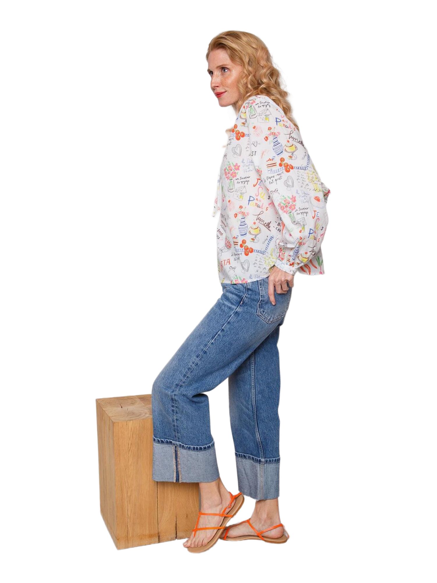 Emily Van Den Bergh Blusenshirt weiß,Casual,Baumwolle,Allover-Print,Rundhals,Lang,Casual Fit