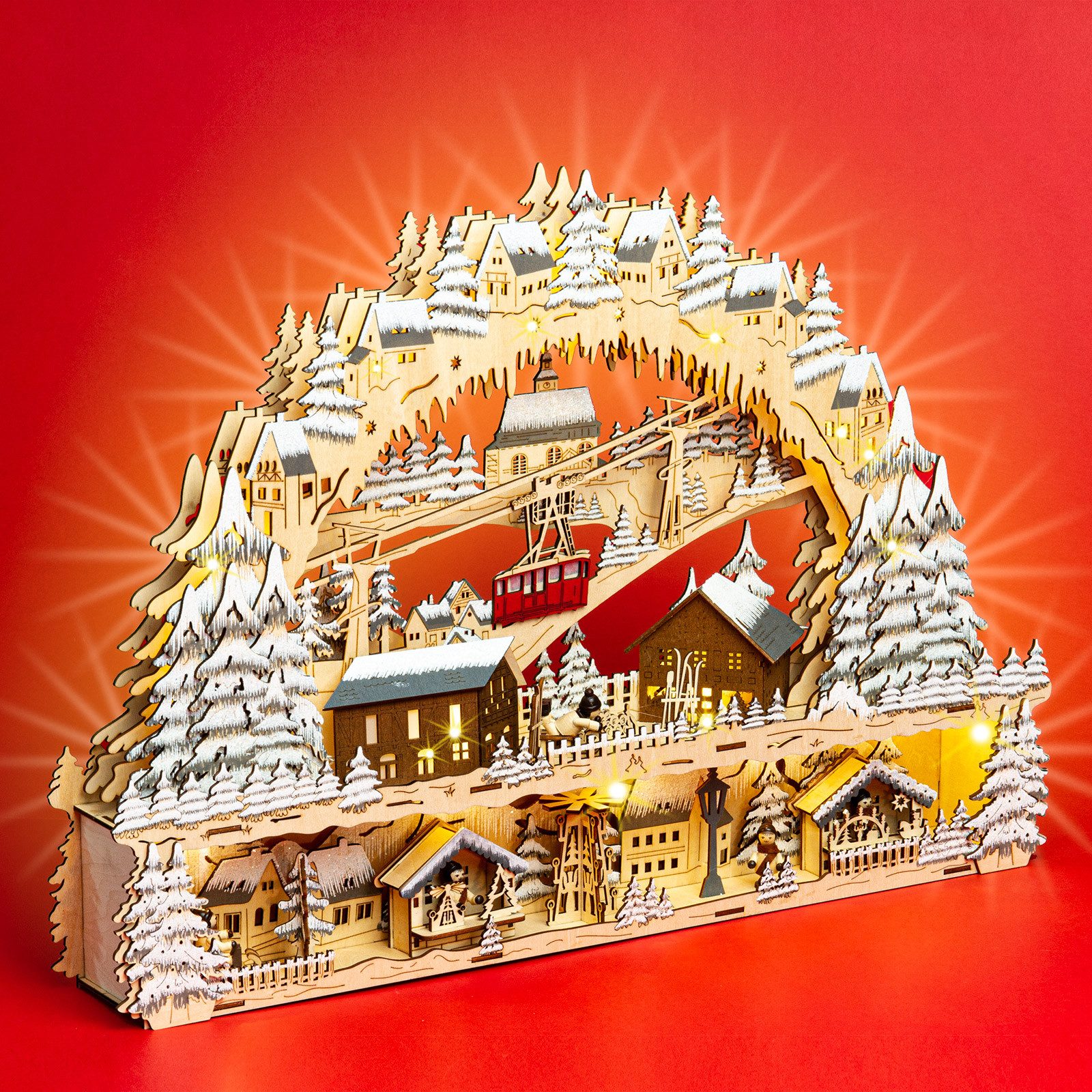 SIKORA Schwibbogen LB45 Skihütte Bergbahn XXL mit LED Beleuchtung und Sockel B:63cm – Bild 3 von 5