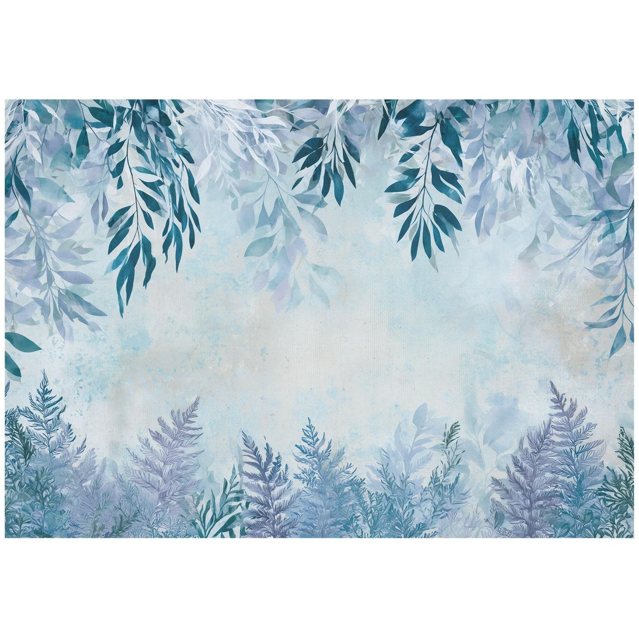 Wallarena Fototapete Blätter im Dschungel in Blau aus Vinyl für Wohnzimmer, glatt, floral, (2 St), für Schlafzimmer geeignet 254x184cm