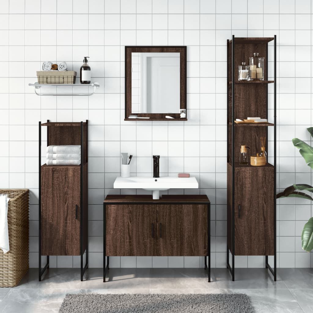 vidaXL Badezimmer-Set 4-tlg. Badmöbel-Set Braun Eichen-Optik günstig online kaufen