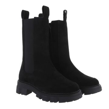 Ital-Design Damen Freizeit Stiefelette Blockabsatz Plateaustiefeletten in Schwarz