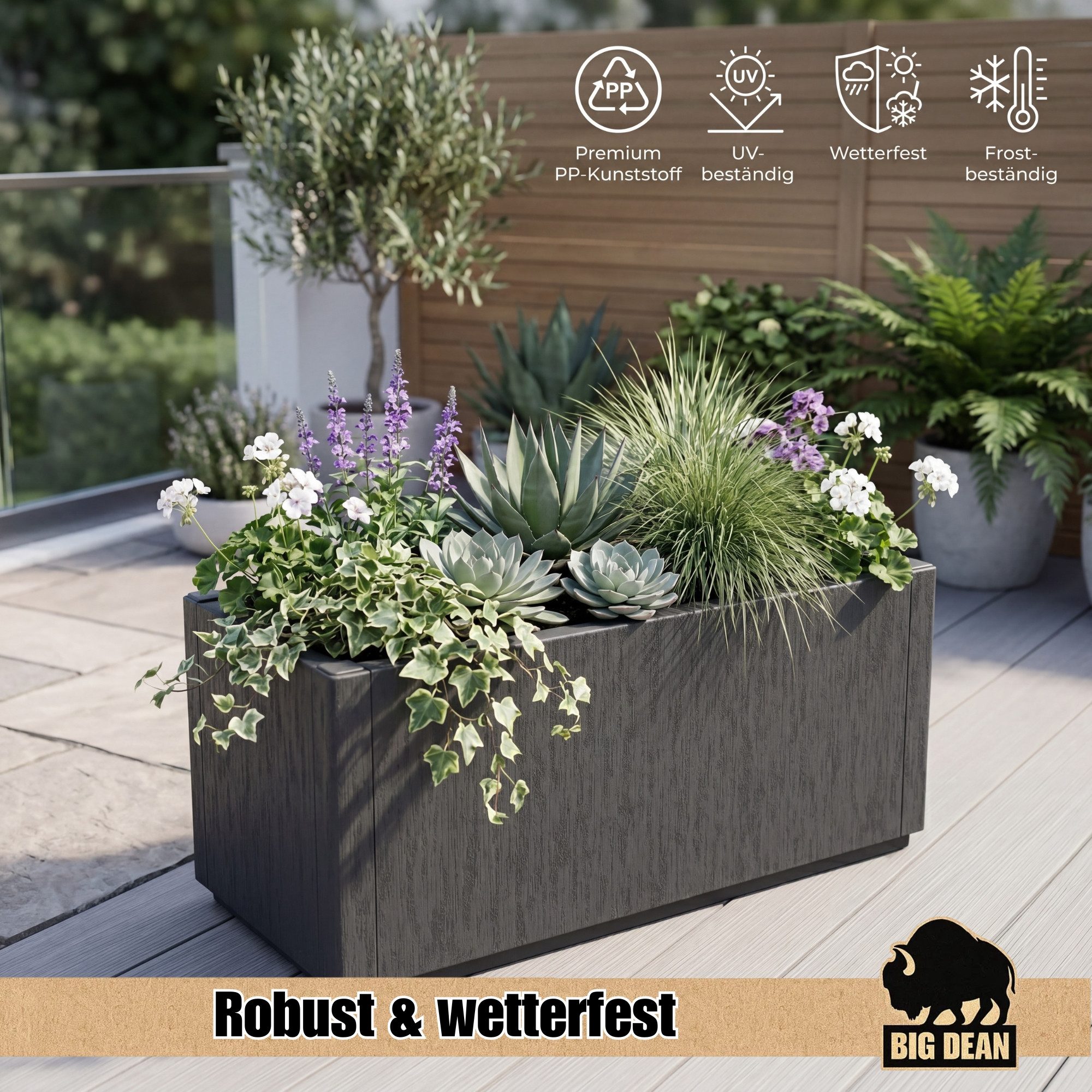 BigDean Pflanzkübel Blumenkasten Ablaufboden Winterfest Pflanzkübel Übertopf (Packung, 1 St., Pflanzkübel), UV und Wetter Fest, Pflegeleicht – Bild 4 von 5