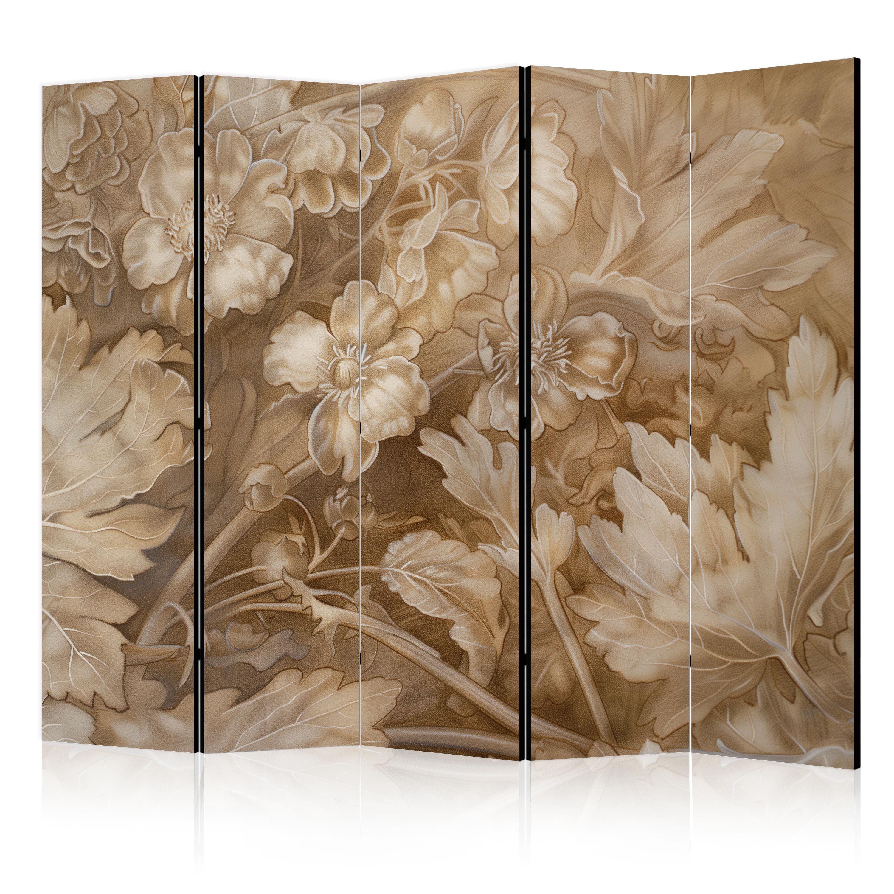 Muralo Paravent 5-teilig Raumteiler klappbar Beige Blumen im Vintage-Stil (Packung, 1 St., 225x172 cm), 3 Varianten, für das Schlafzimmer, das Wohnzimmer