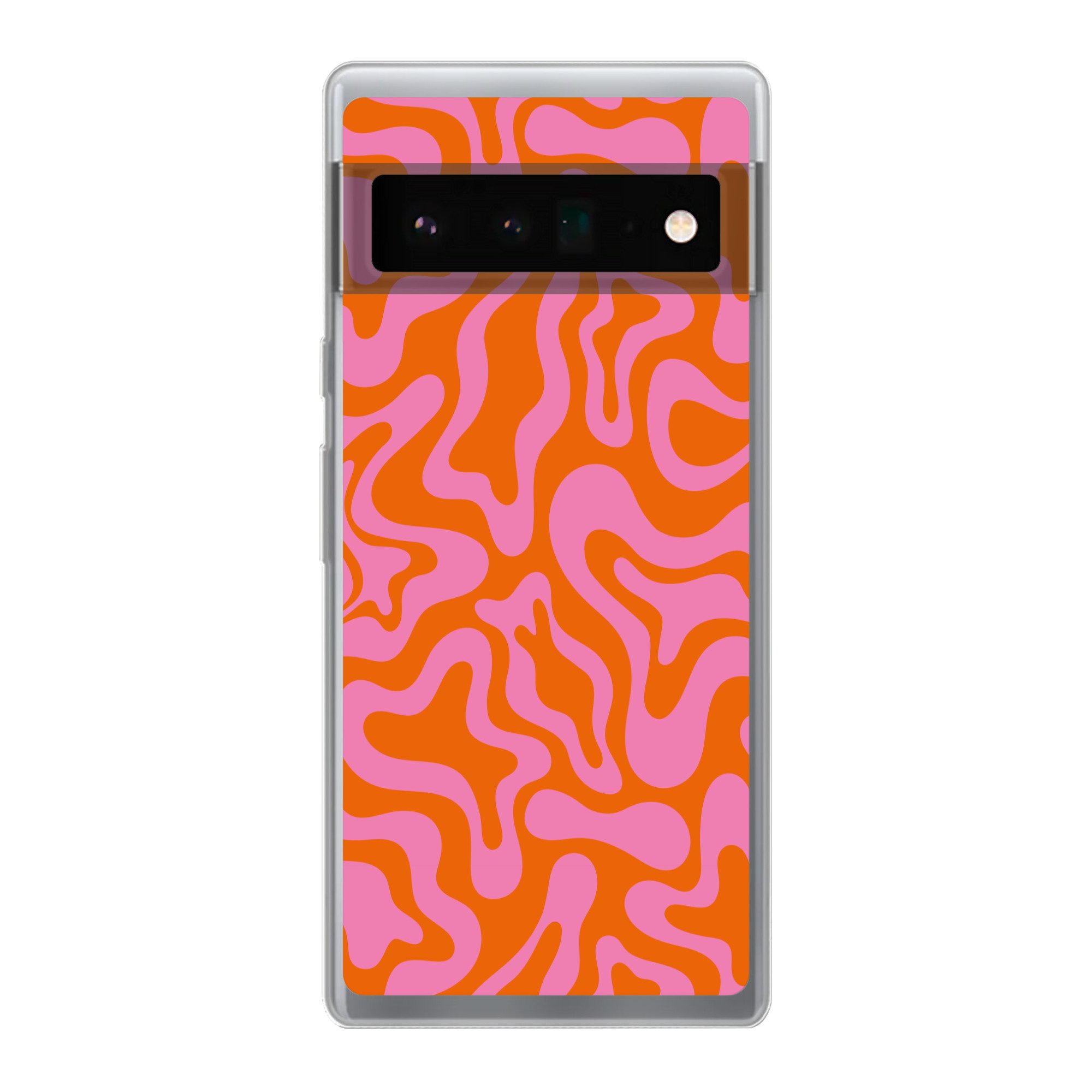 MuchoWow Handyhülle für Google Pixel 6 Pro Muster - Rosa - Orange - Abstrakt - Modern, Handy Case, Silikon, Bumper Case Dünn