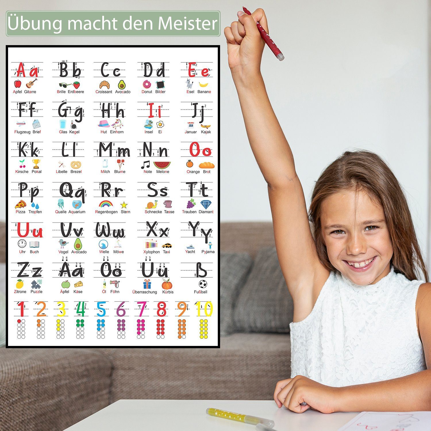 Tigerlino Poster Alphabet Zahlen Lernhilfe Grundschrift günstig online kaufen