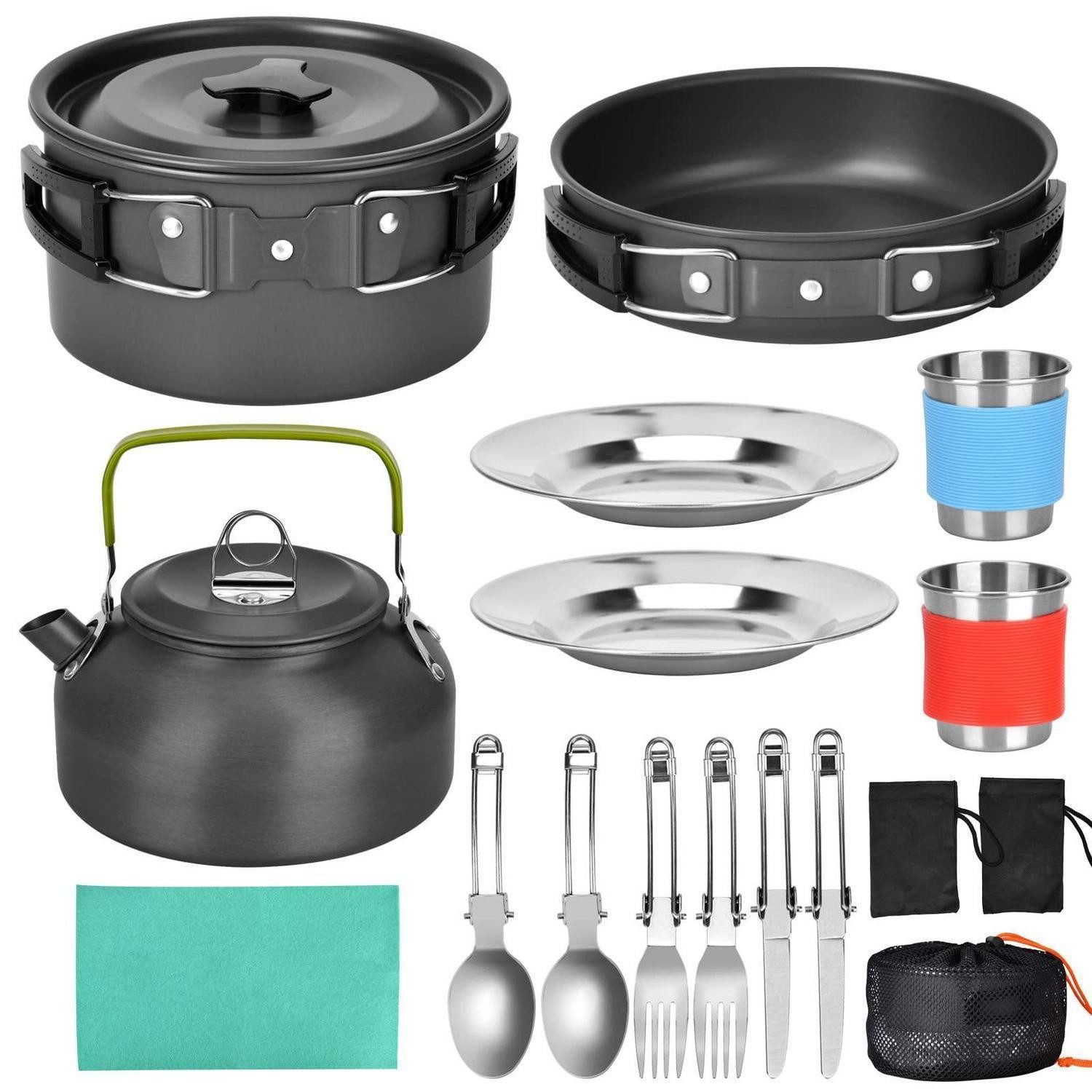 LuxusKollektion Geschirr-Set Camping Kochset Aluminium 2-3 Personen Outdoor, Metall