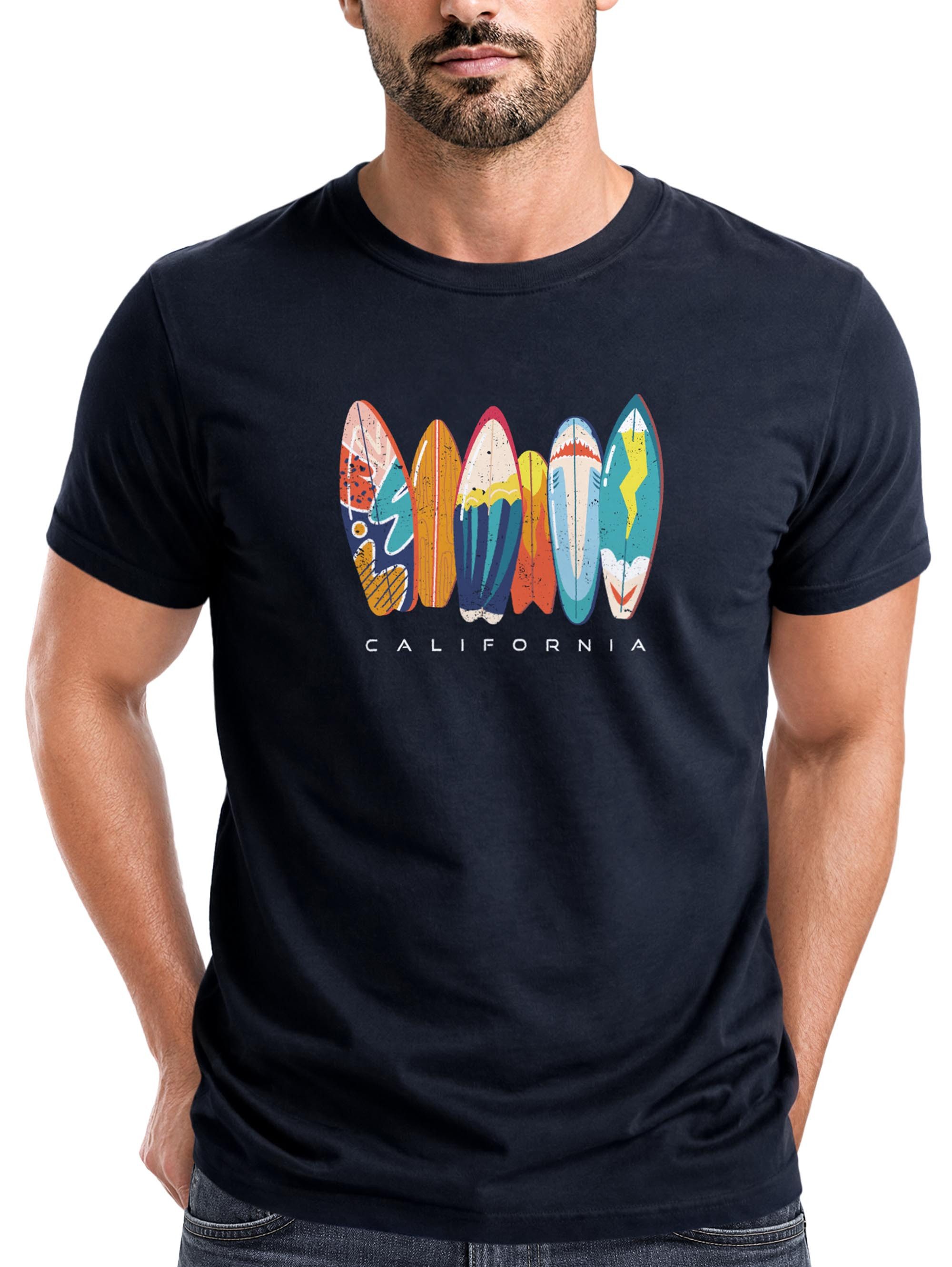 Neverless Print-Shirt Herren T-Shirt California Surfboards Surfing Motiv Printshirt mit Print