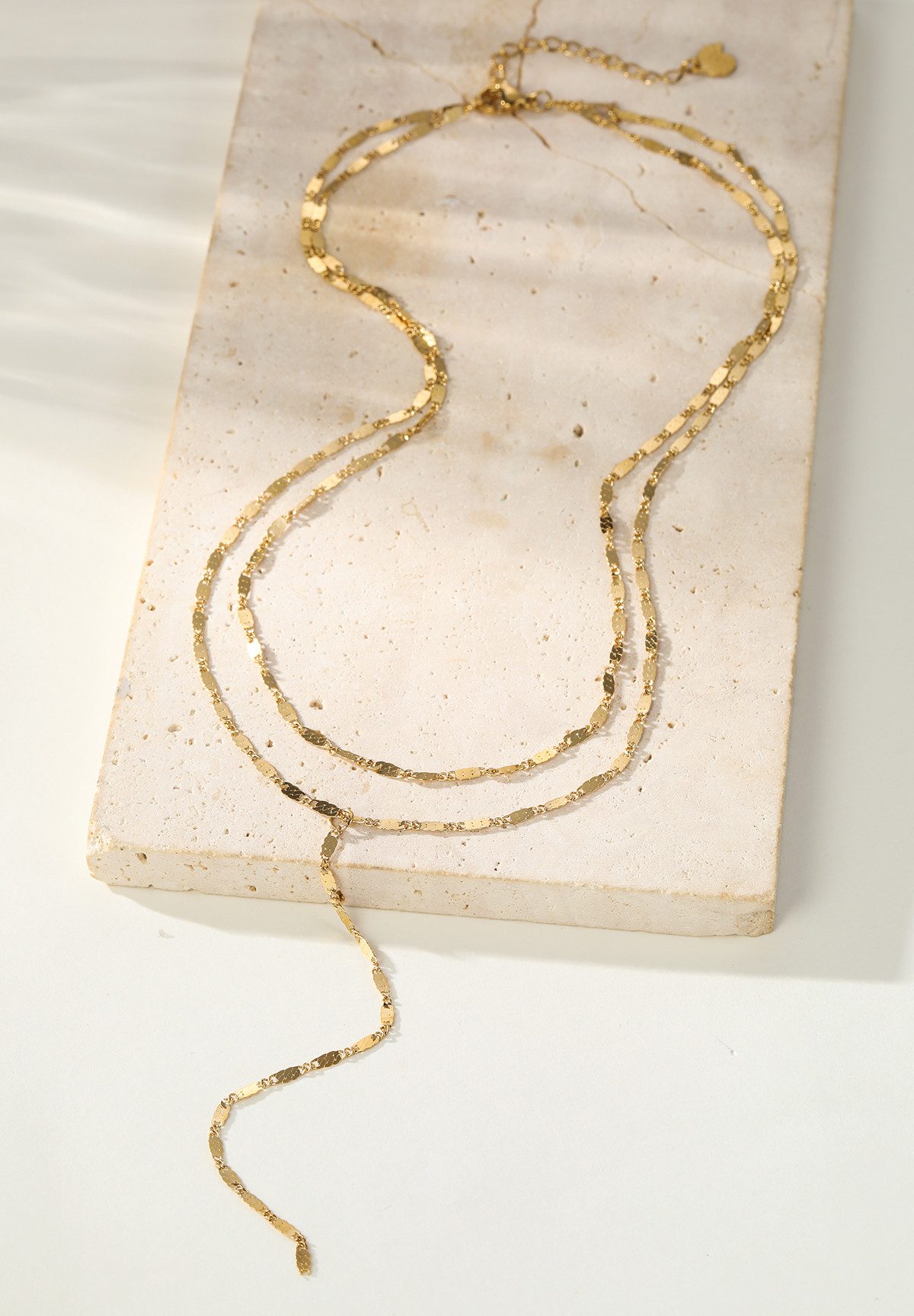 Hey Happiness Y-Kette mit Plättchen, Wasserfeste Edelstahl Lasso Halskette, Layer Lariat Damen Kette, Vergoldet 18K Roségold