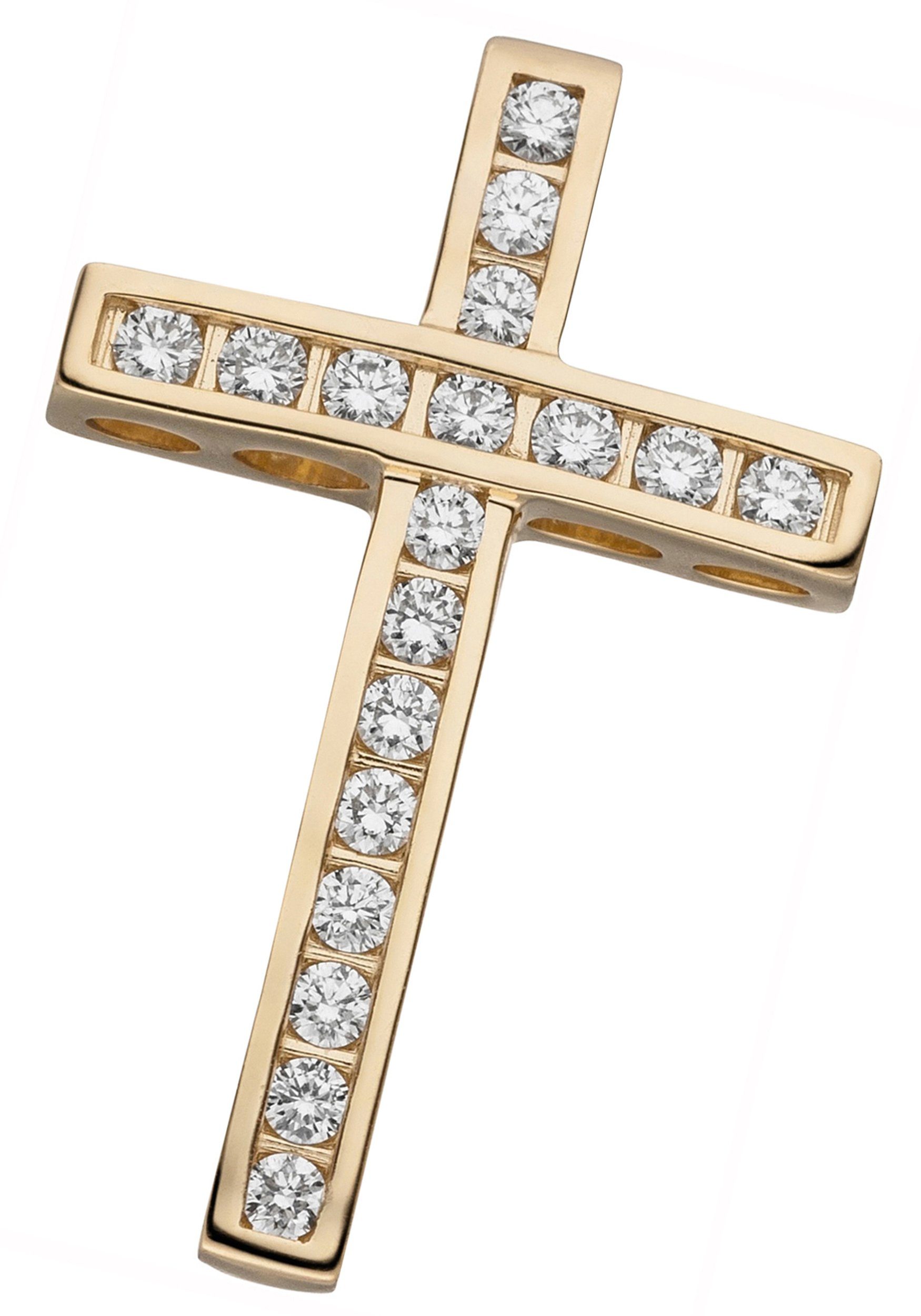 JOBO Kreuzanhänger Anhänger Kreuz, 585 Gold mit 18 Diamanten