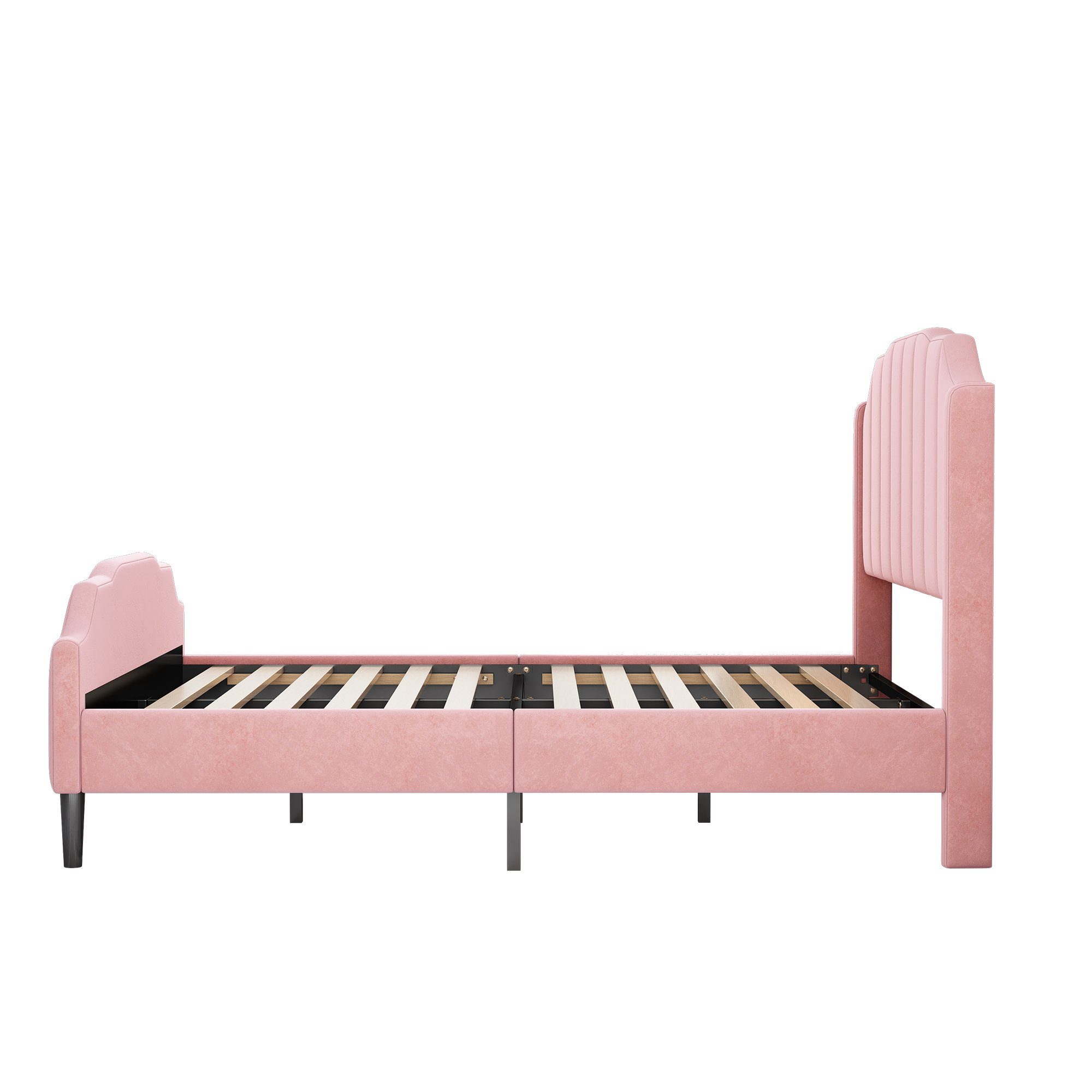 Polsterbett (Doppelbett 140 x 200 cm mit Kopfteil und Lattenrost), Jugendbett mit Gepolstertes Kopfteil, Bezug aus Samt