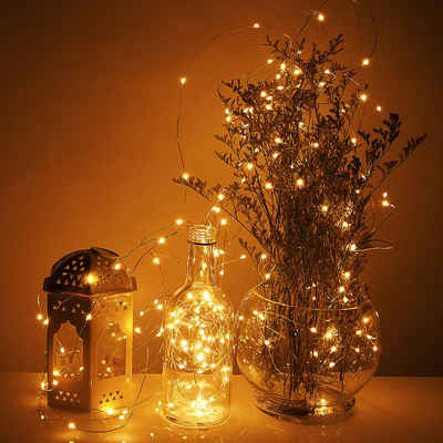 Deuba Lichterkette, 100 Micro LED 5m Warmweiß Batterie Kabellos Biegsam Drahtlichterkette Leuchtdraht Weihnachten Deko Beleuchtet Weihnachtsdeko