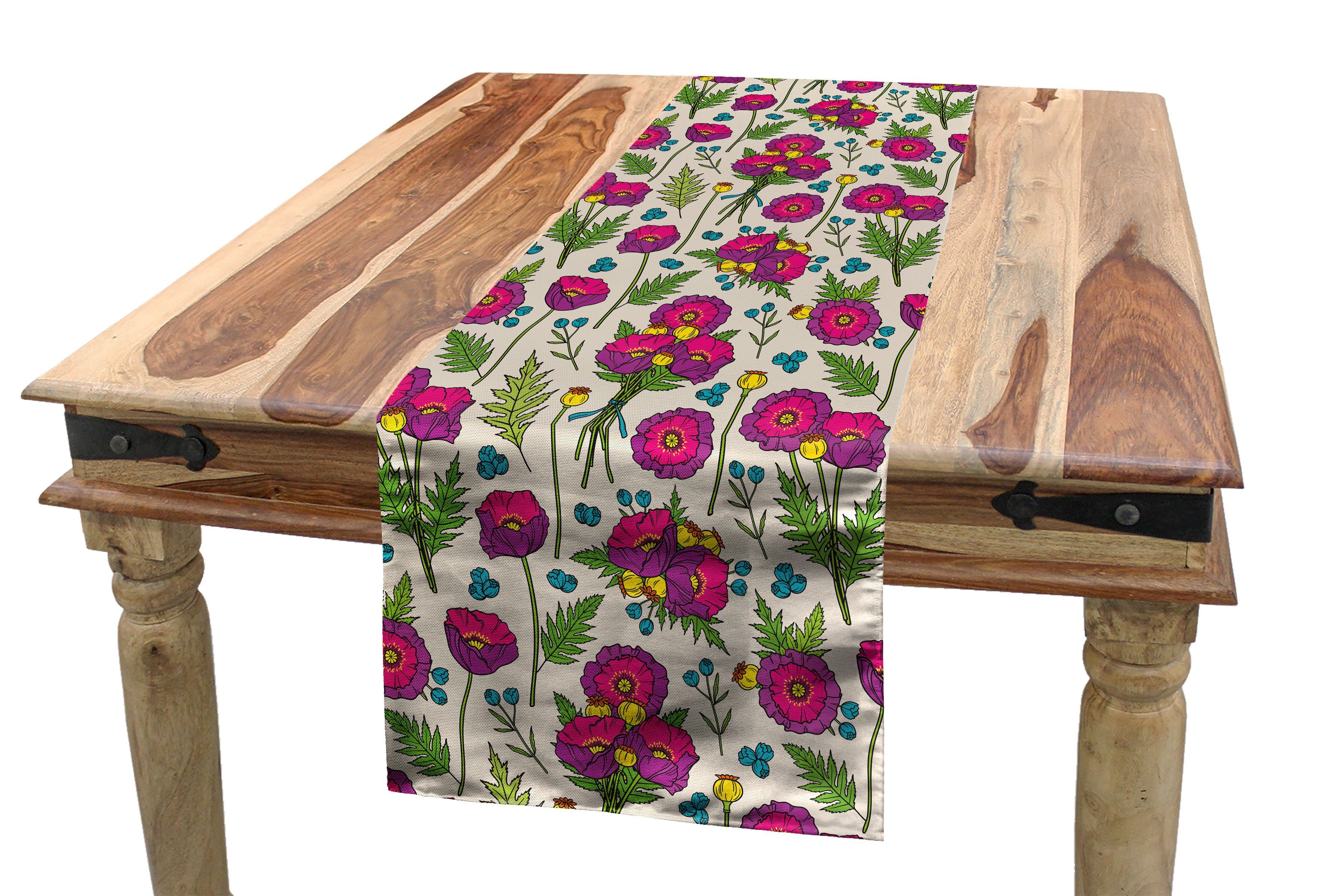 Abakuhaus Tischläufer Esszimmer Küche Tischläufer, Rechteckiger Blätter Mohnblumen-Blumenstrauß Botanischer Dekorativer