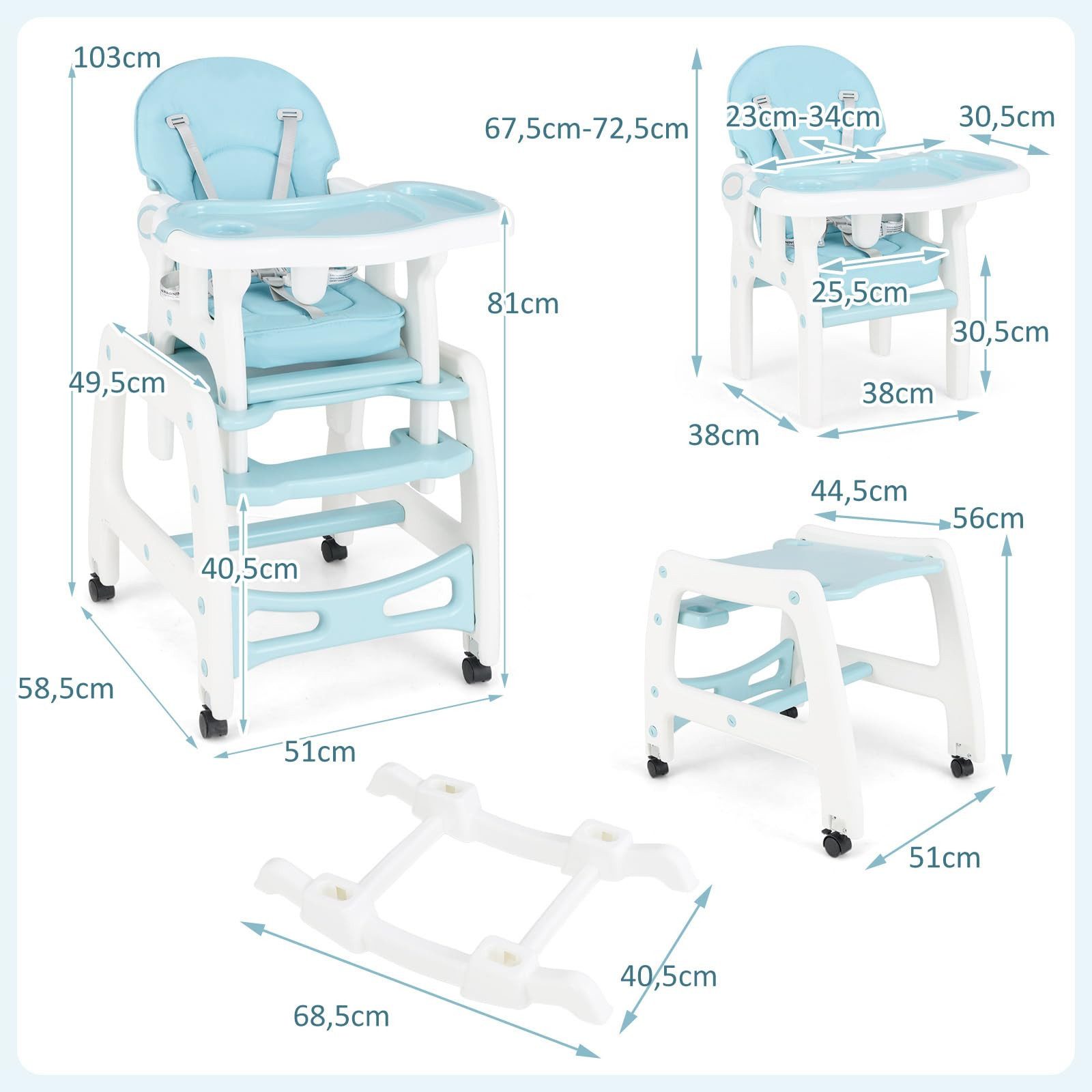 COSTWAY Hochstuhl 3 in 1 Babystuhl, wandelbar, einstellbarer Winkel, abnehm günstig online kaufen